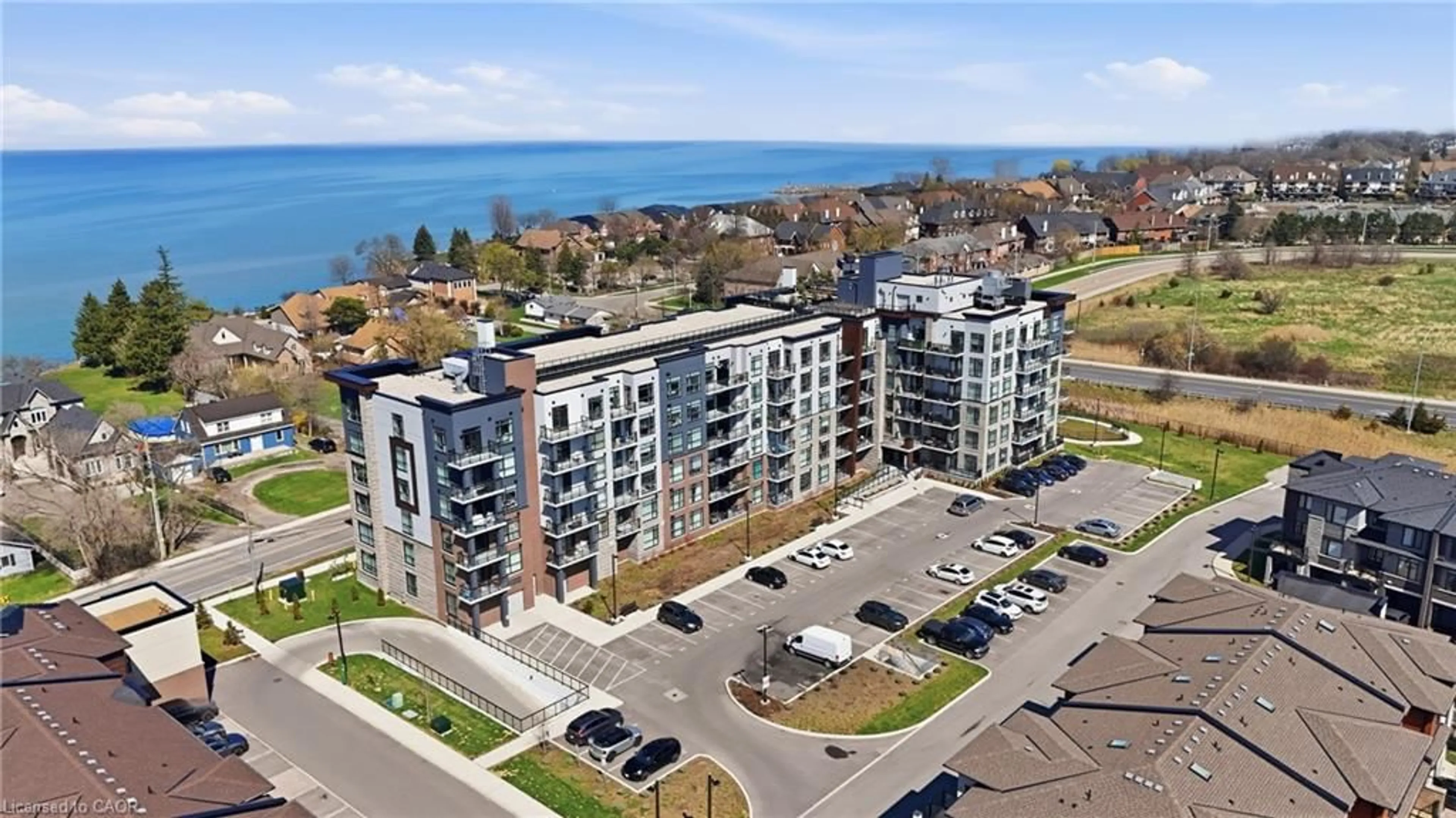 A pic from outside/outdoor area/front of a property/back of a property/a pic from drone, water/lake/river/ocean view for 600 North Service Rd #301, Stoney Creek Ontario L8E 0L2