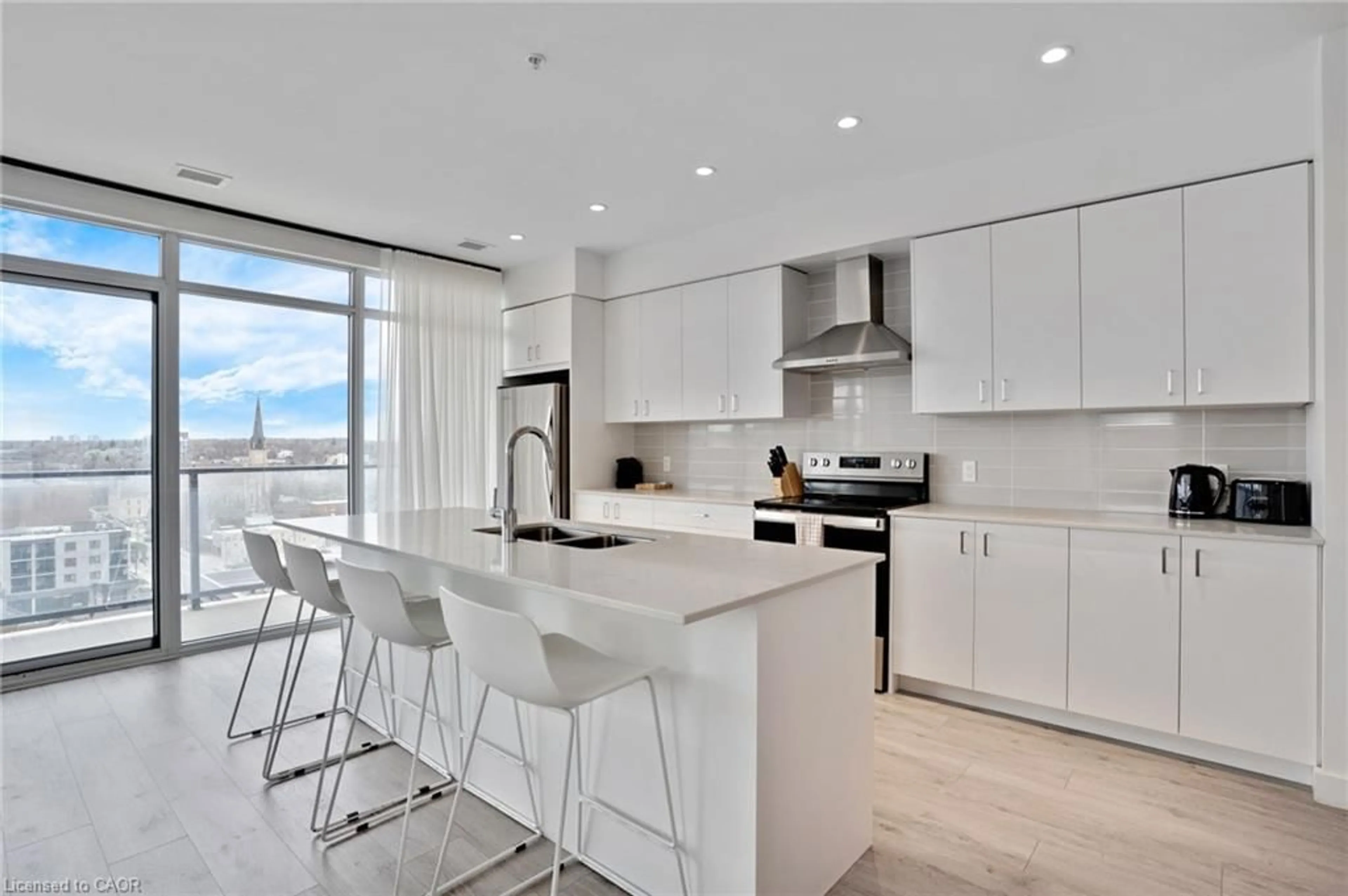 Contemporary kitchen, ceramic/tile floor for 15 Glebe St #802, Cambridge Ontario N1S 0C3