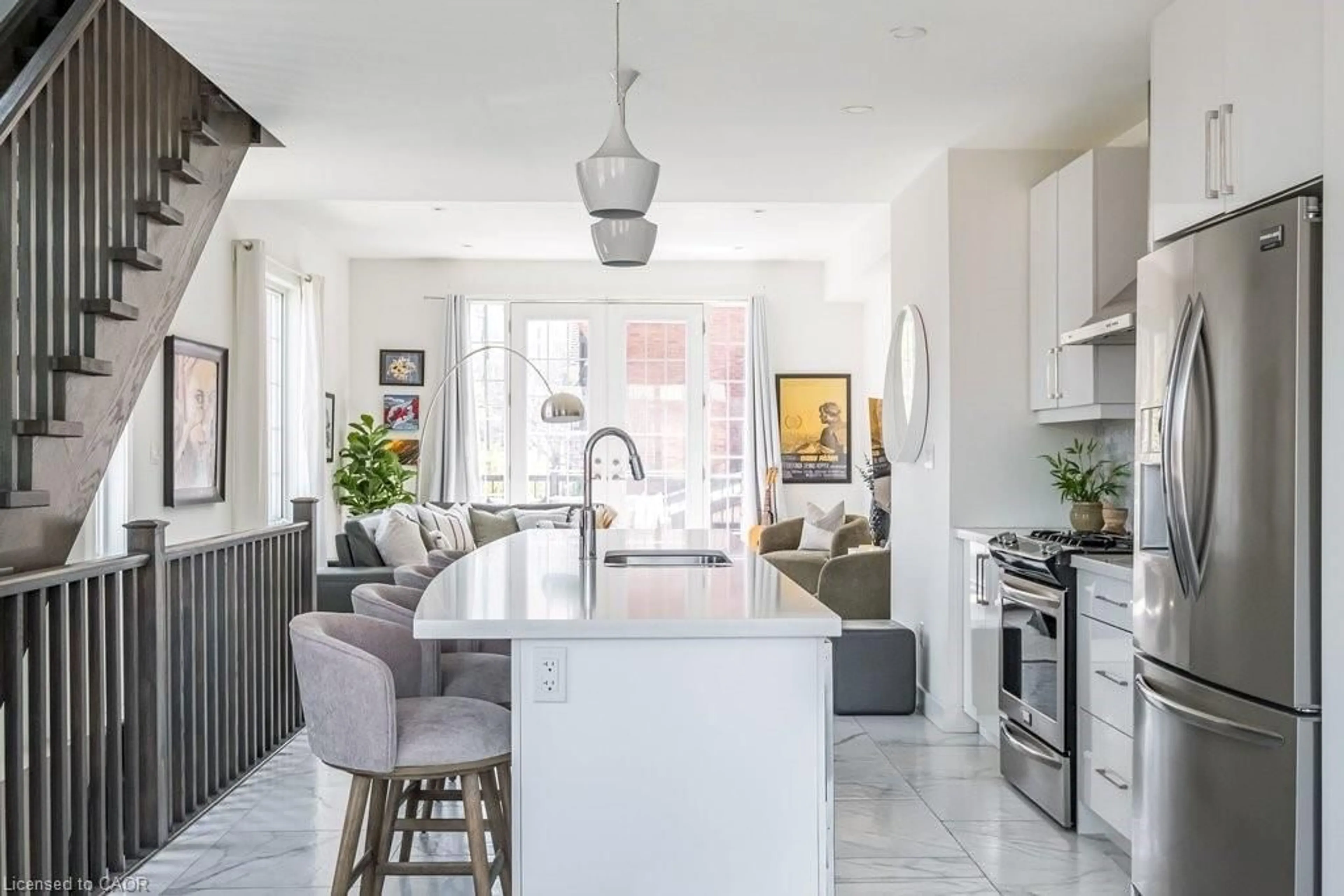 Open concept kitchen, ceramic/tile floor for 96 Augusta St, Hamilton Ontario L8N 1R2