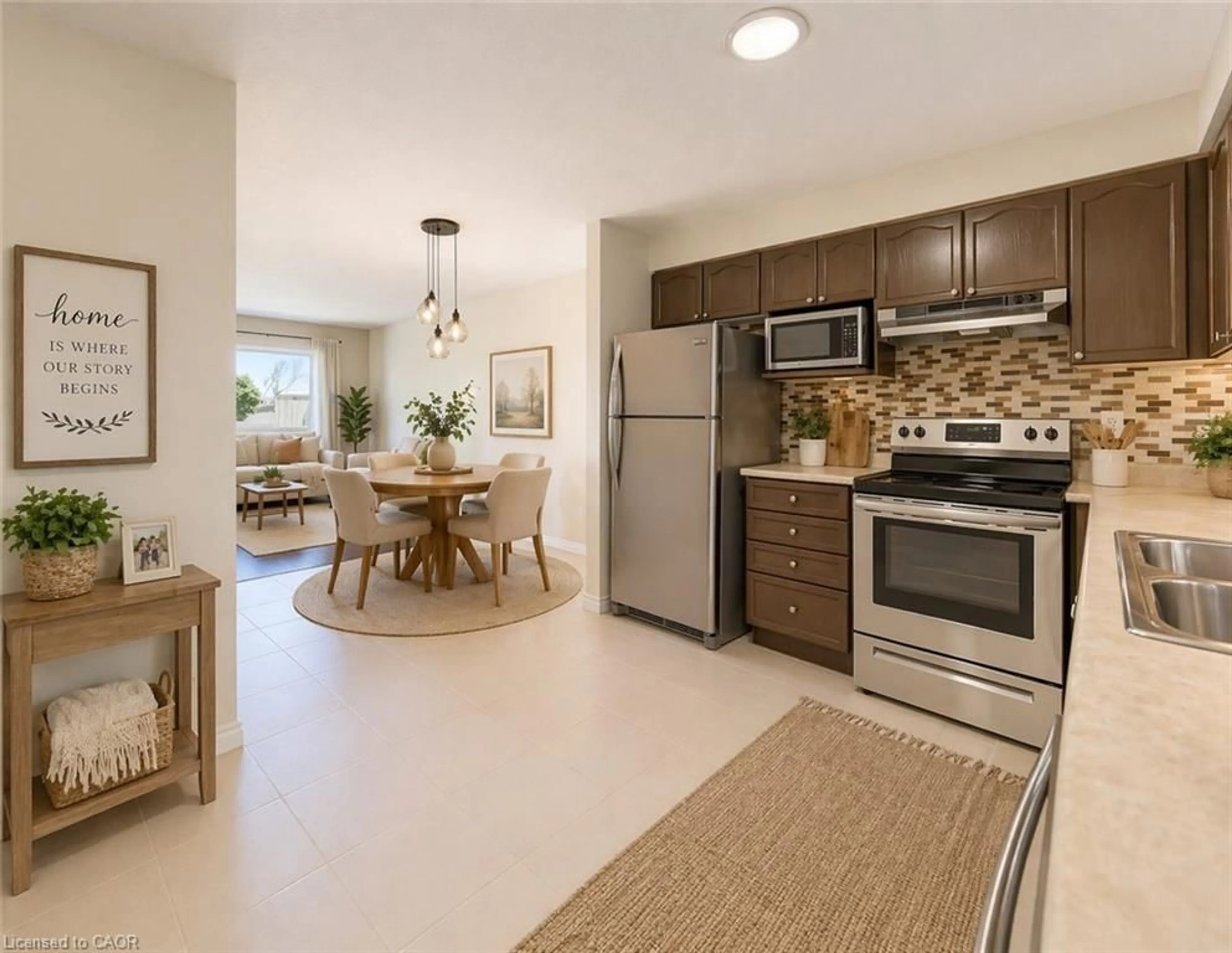 Open concept kitchen, ceramic/tile floor for 90 Ralgreen Cres, Kitchener Ontario N2M 1T9