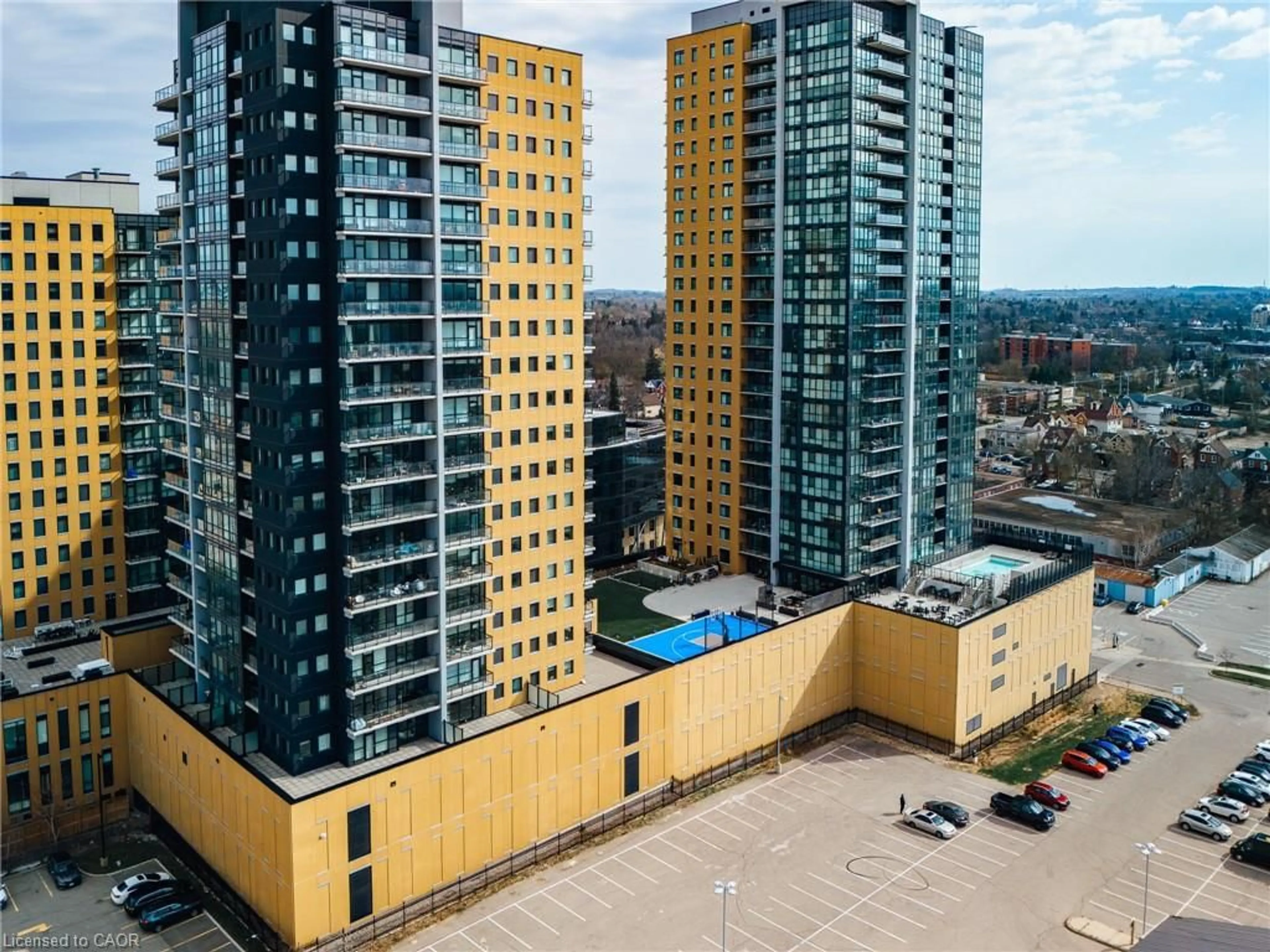 A pic from outside/outdoor area/front of a property/back of a property/a pic from drone, city buildings view from balcony for 104 Garment St, Kitchener Ontario N2G 0C8