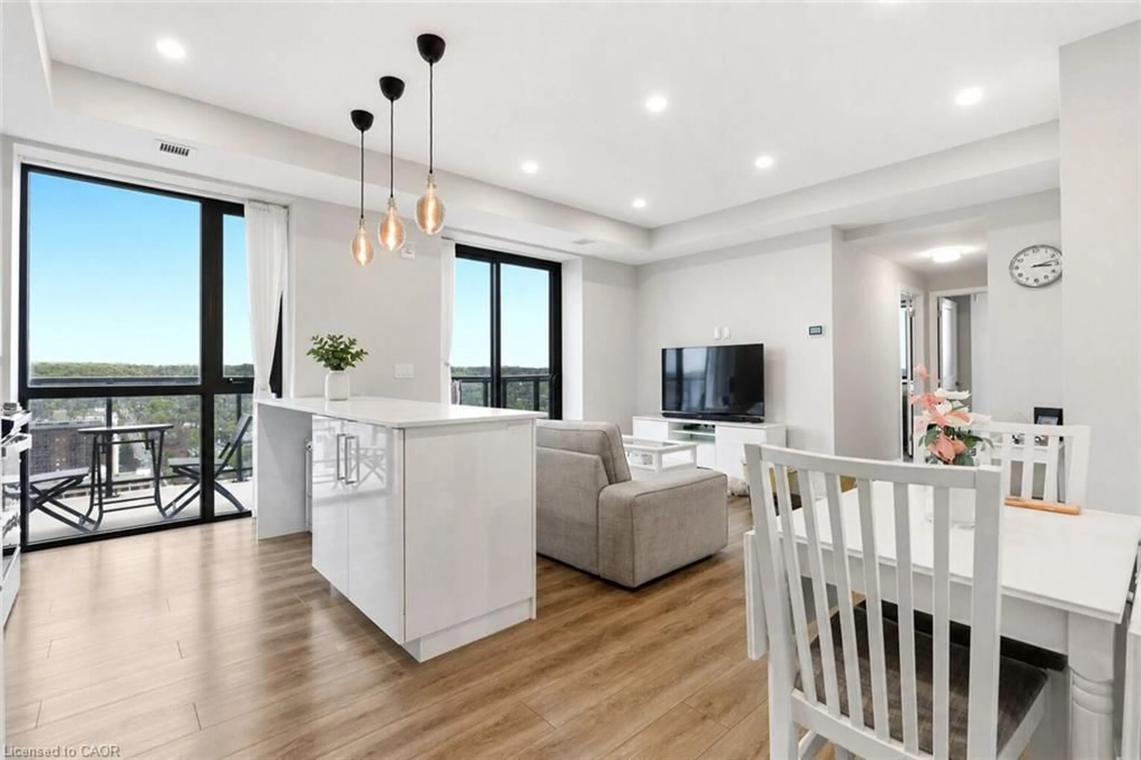 Open concept kitchen, wood/laminate floor for 15 Queen St #2302, Hamilton Ontario L8P 0C6