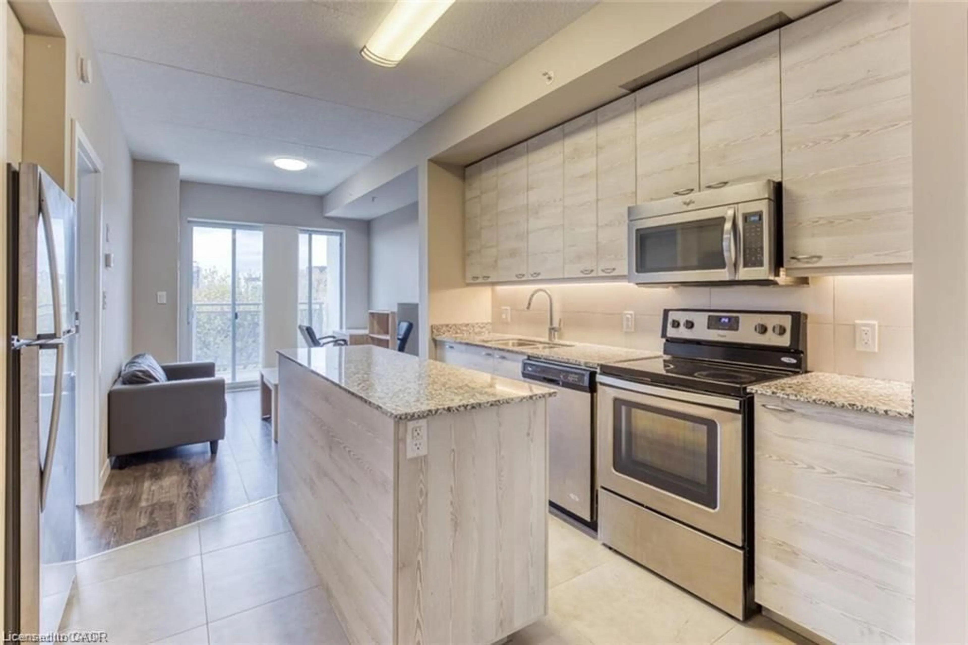 Open concept kitchen, ceramic/tile floor for 280 Lester St #419, Waterloo Ontario N2L 0G2