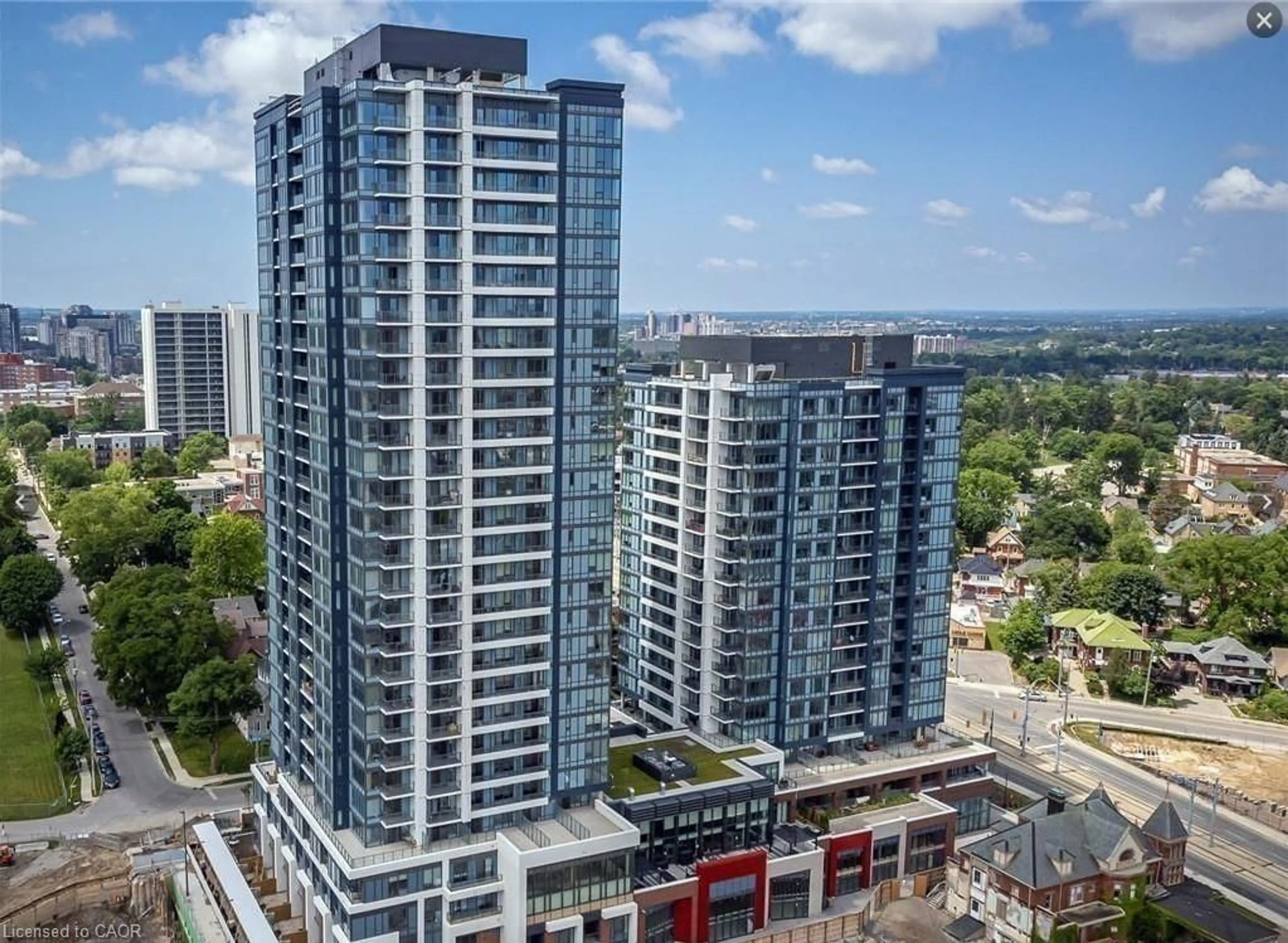 A pic from outside/outdoor area/front of a property/back of a property/a pic from drone, city buildings view from balcony for 15 Wellington St #2612, Kitchener Ontario N2G 0E4