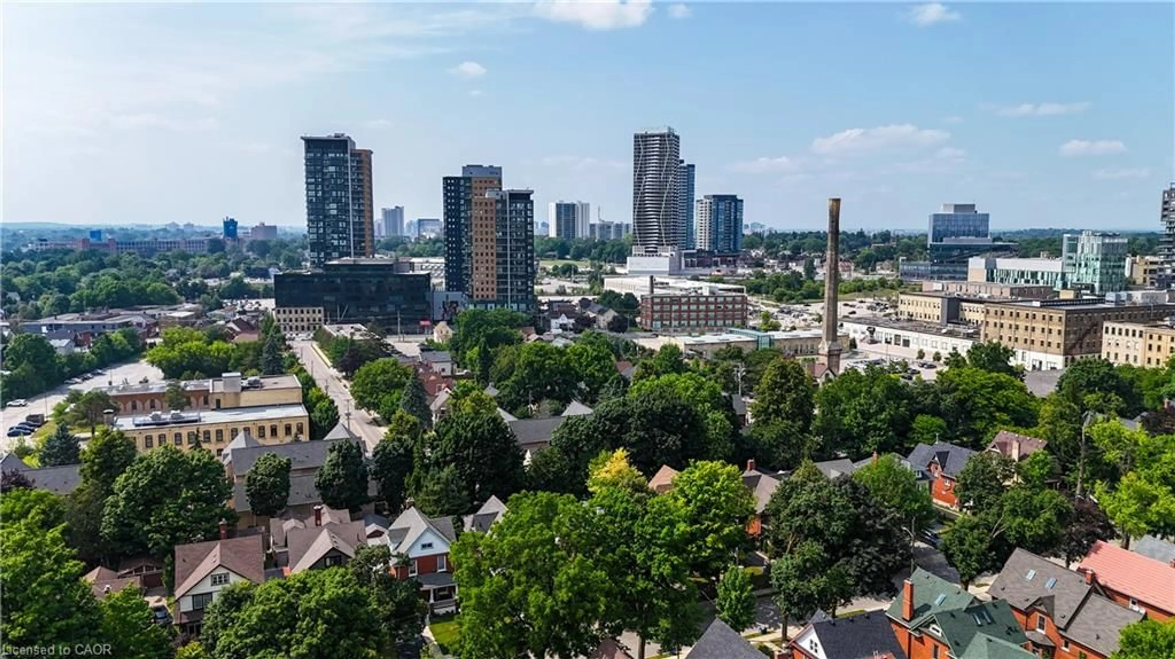 A pic from outside/outdoor area/front of a property/back of a property/a pic from drone, city buildings view from balcony for 104 Garment St #2103, Kitchener Ontario N2G 0C8
