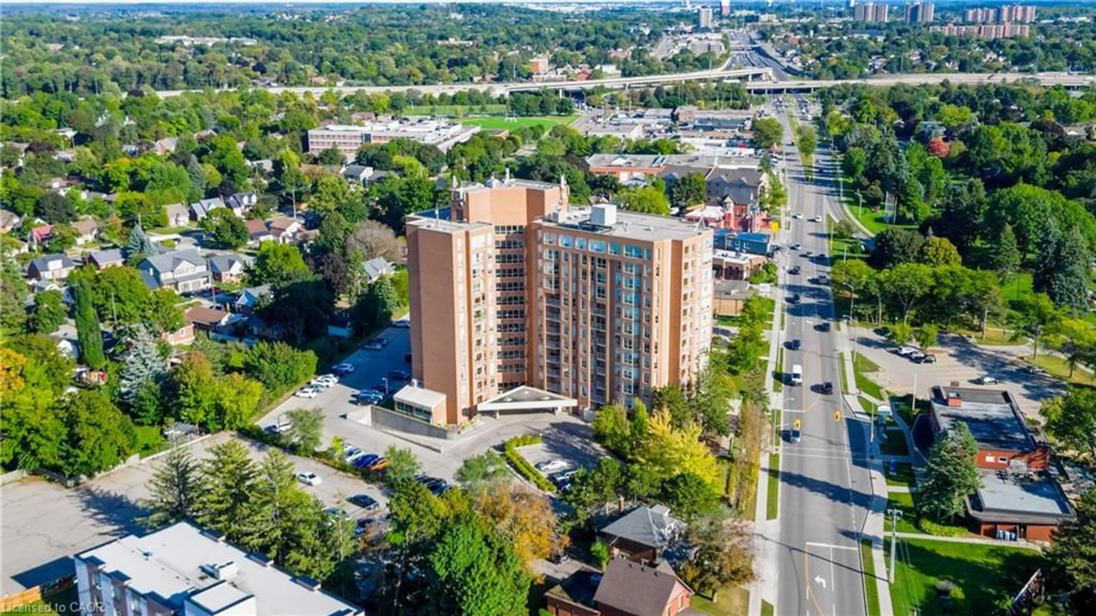A pic from outside/outdoor area/front of a property/back of a property/a pic from drone, city buildings view from balcony for 1414 King St #802, Kitchener Ontario N2G 4T8