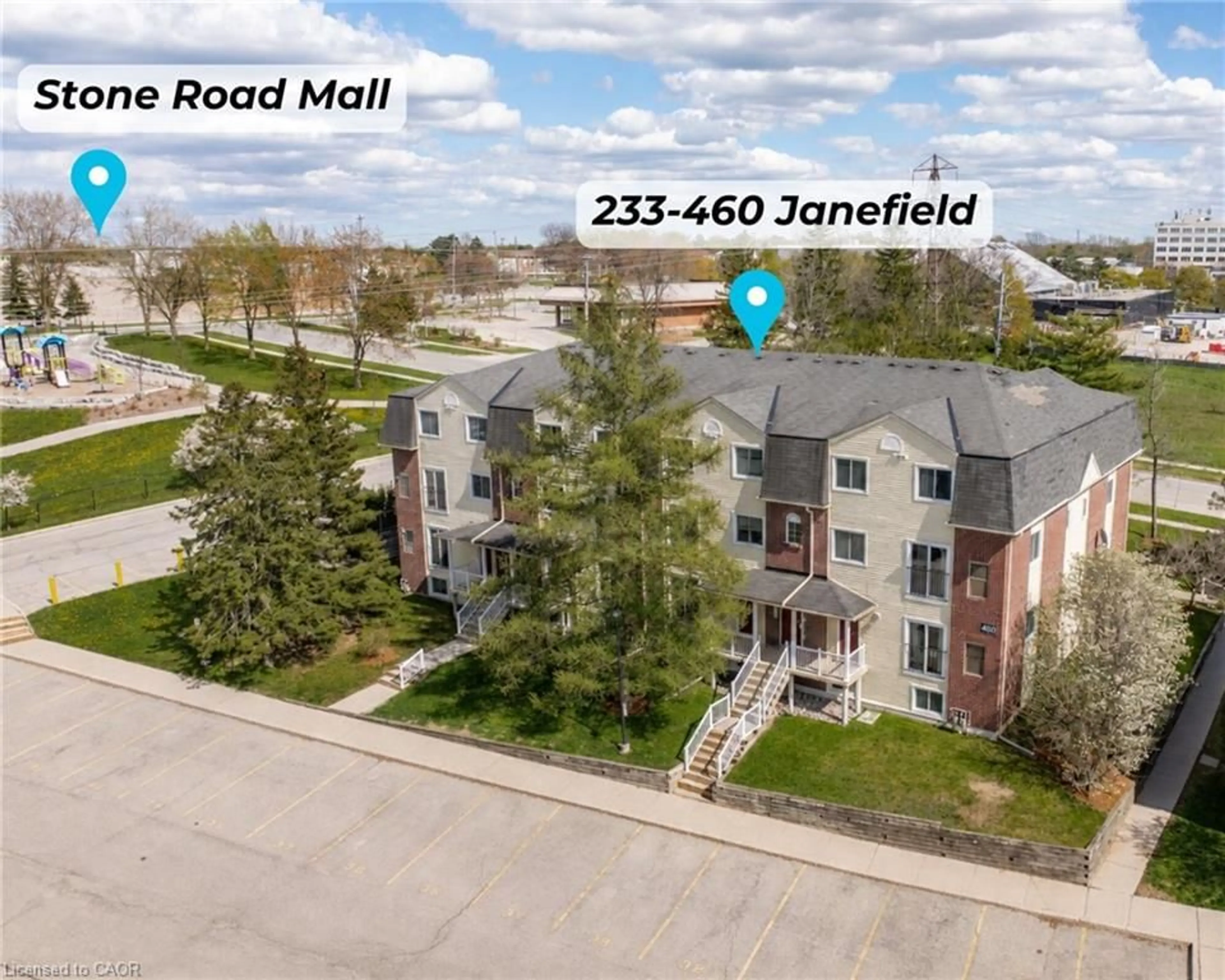A pic from outside/outdoor area/front of a property/back of a property/a pic from drone, street for 460 Janefield Ave #233, Guelph Ontario N1G 4R8