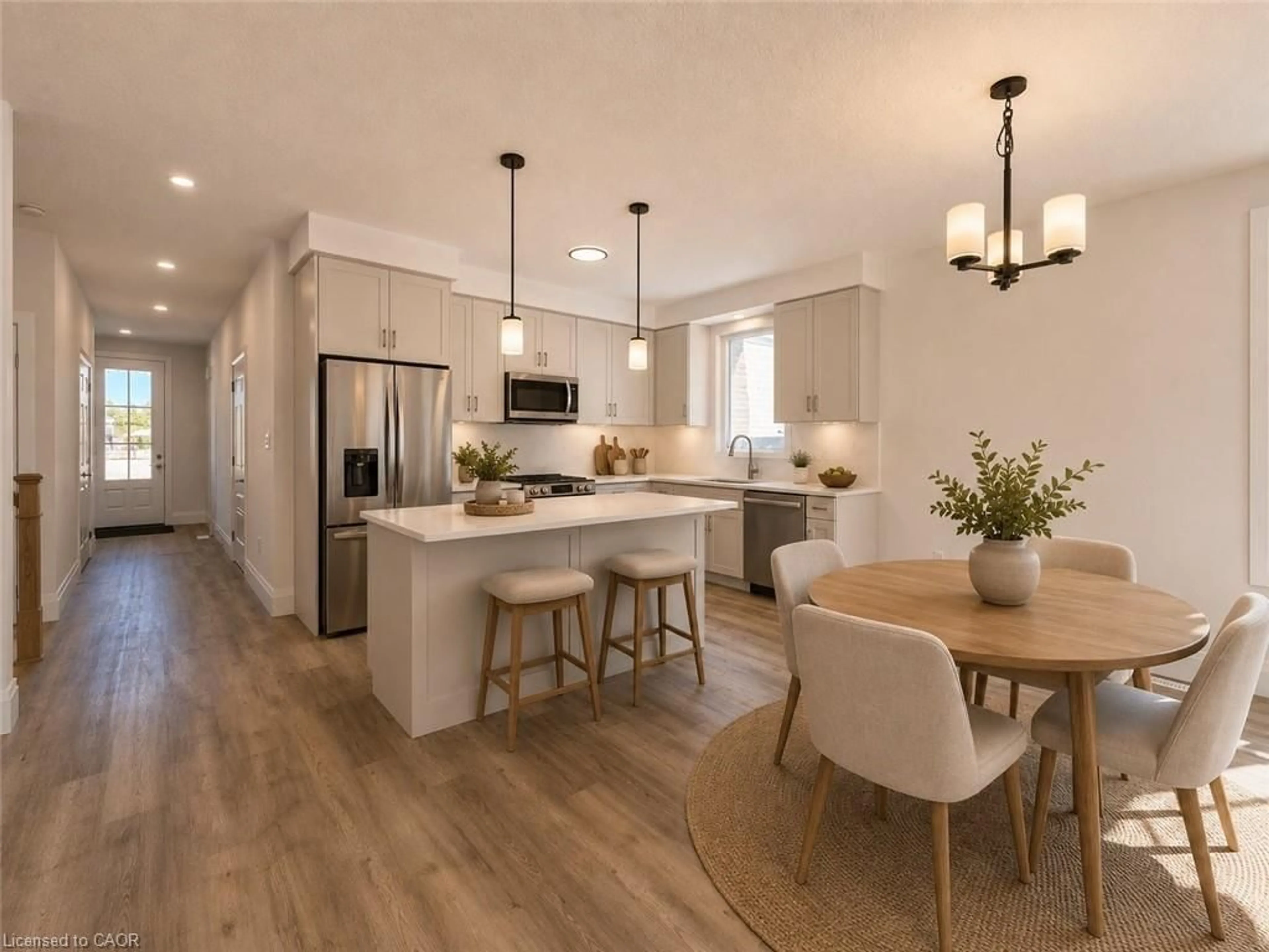 Open concept kitchen, wood/laminate floor for 152 Bean St, Harriston Ontario N0G 1Z0