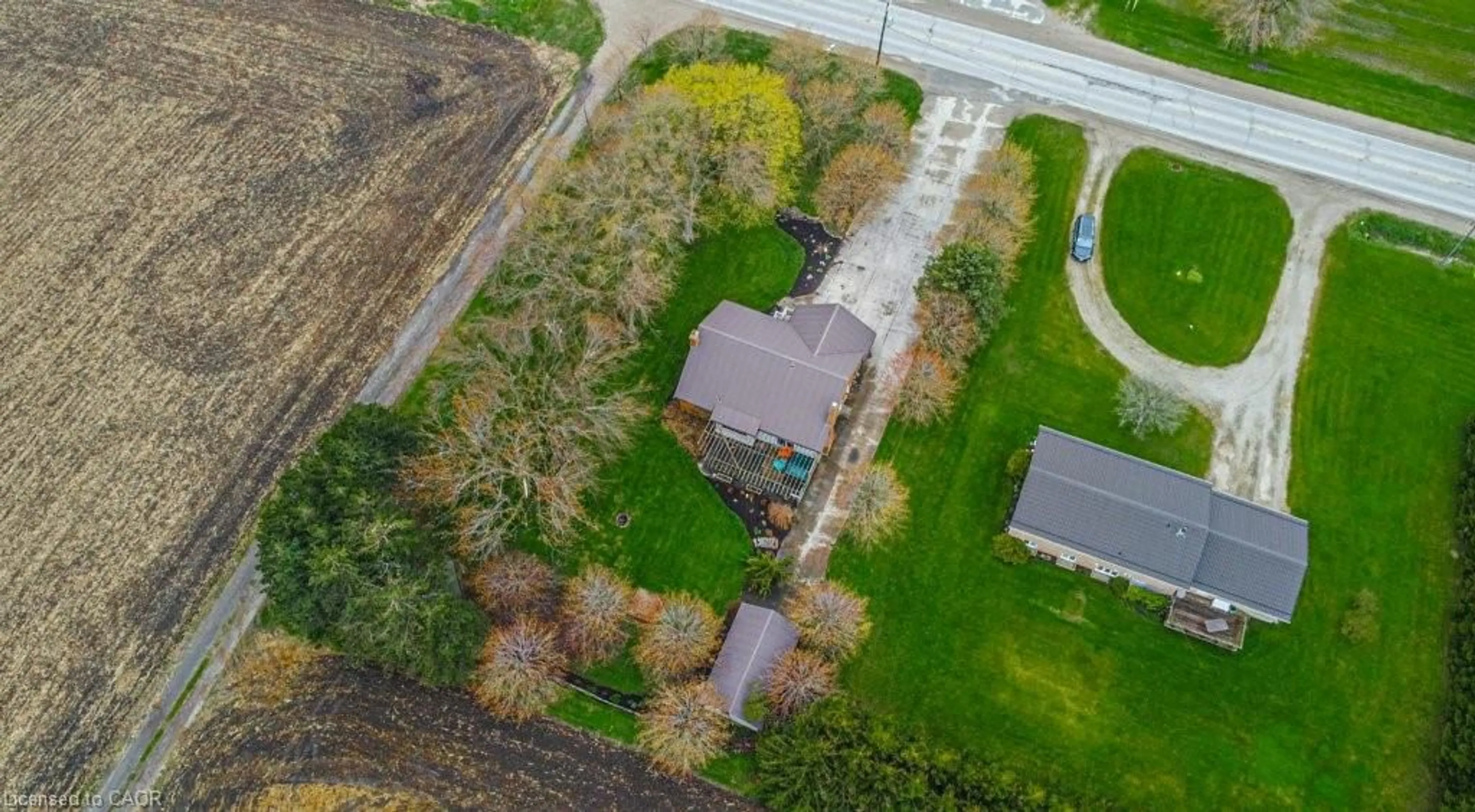 A pic from outside/outdoor area/front of a property/back of a property/a pic from drone, street for 7281 Wellington Rd 12 Rd, Alma Ontario N0B 1A0