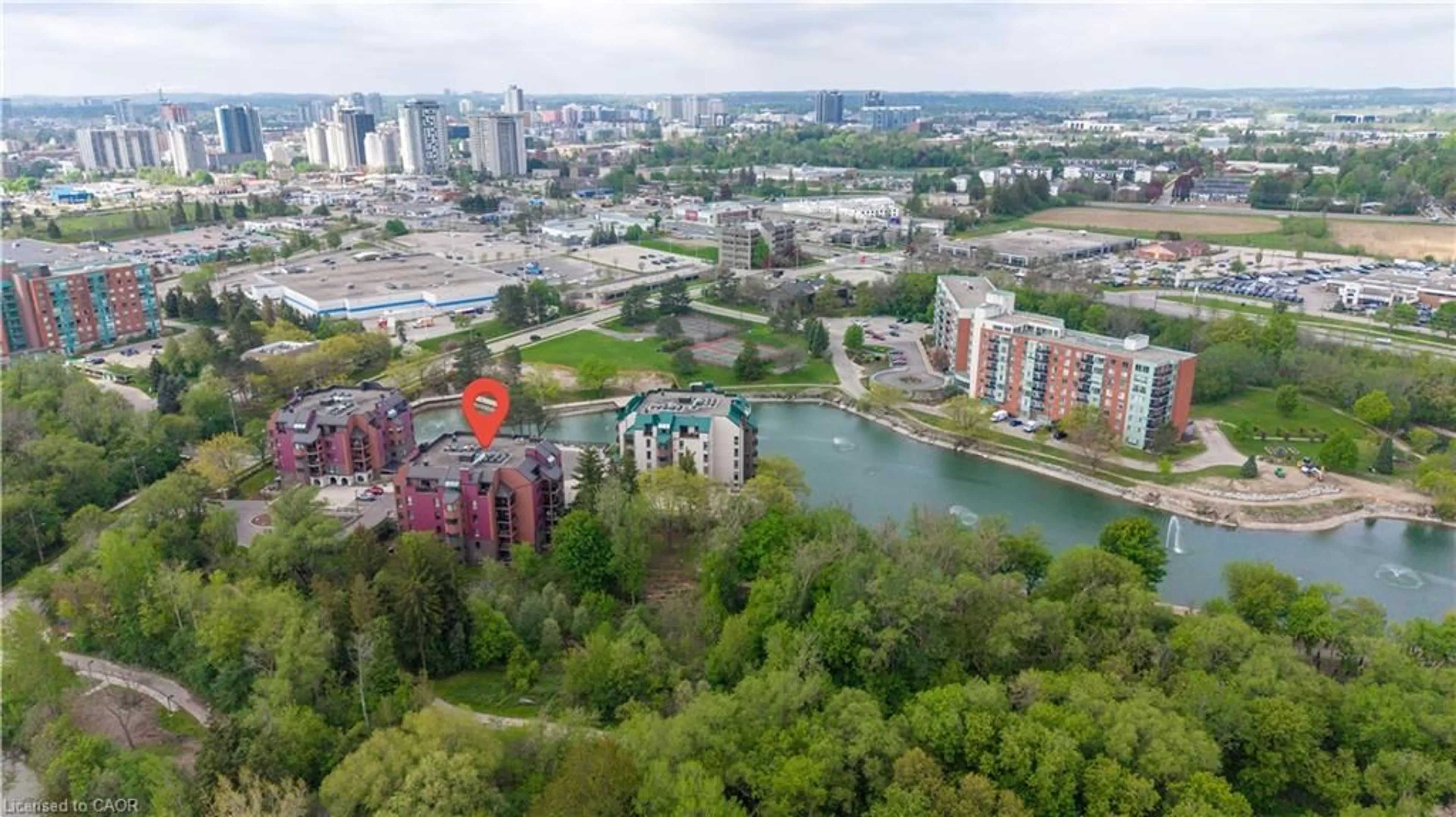 A pic from outside/outdoor area/front of a property/back of a property/a pic from drone, city buildings view from balcony for 52 Blue Springs Dr #22, Waterloo Ontario N2J 4M4