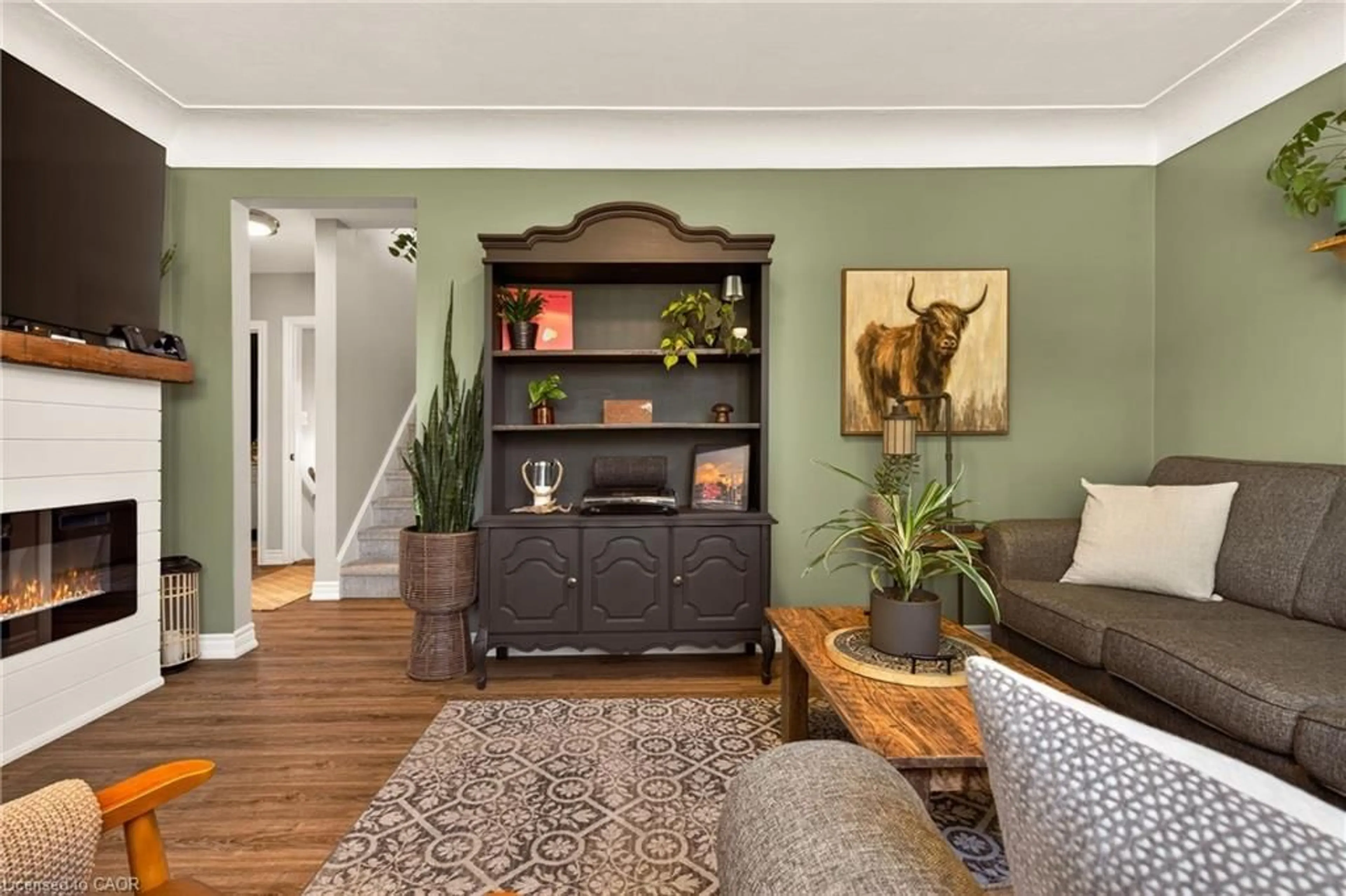Living room with furniture, wood/laminate floor for 496 Rosseau Rd, Hamilton Ontario L8K 4T5