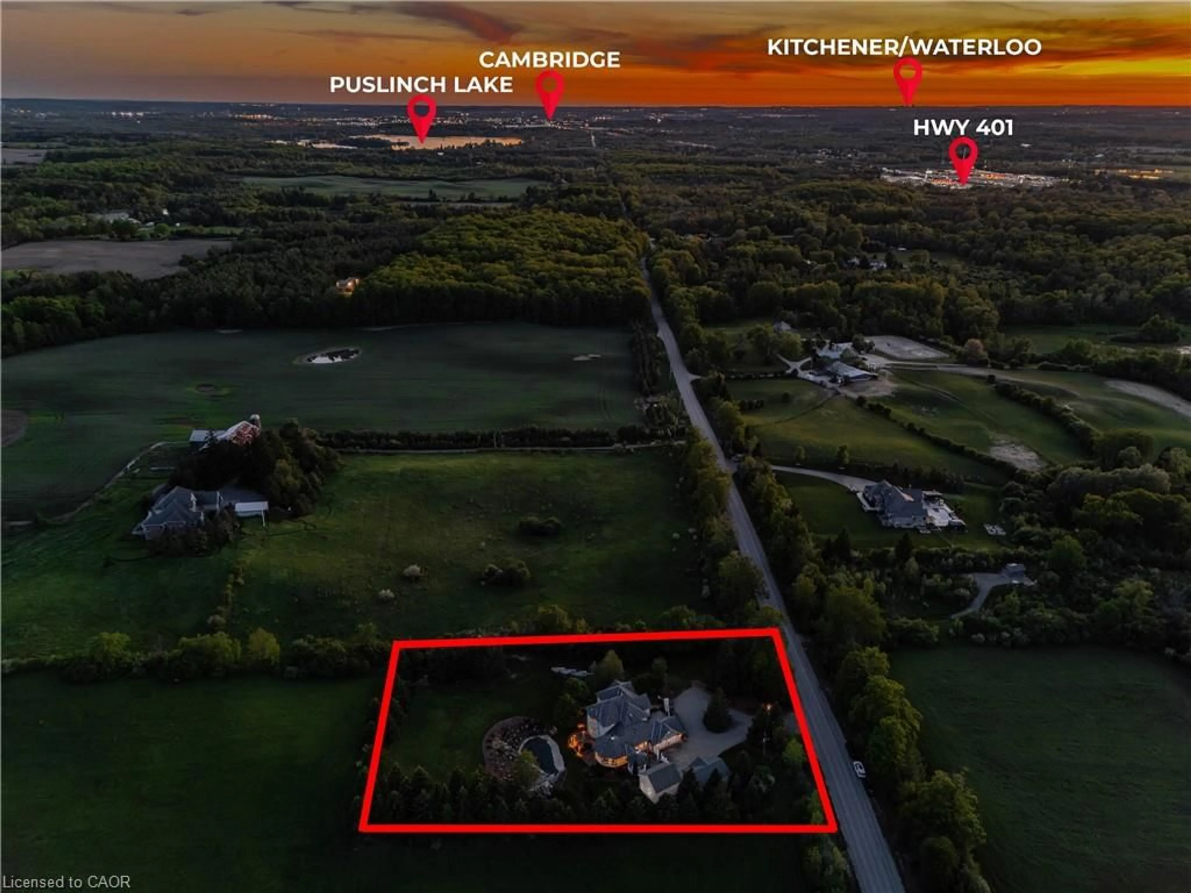 A pic from outside/outdoor area/front of a property/back of a property/a pic from drone, water/lake/river/ocean view for 6805 Concession Rd 2, Puslinch Ontario N3C 2V4