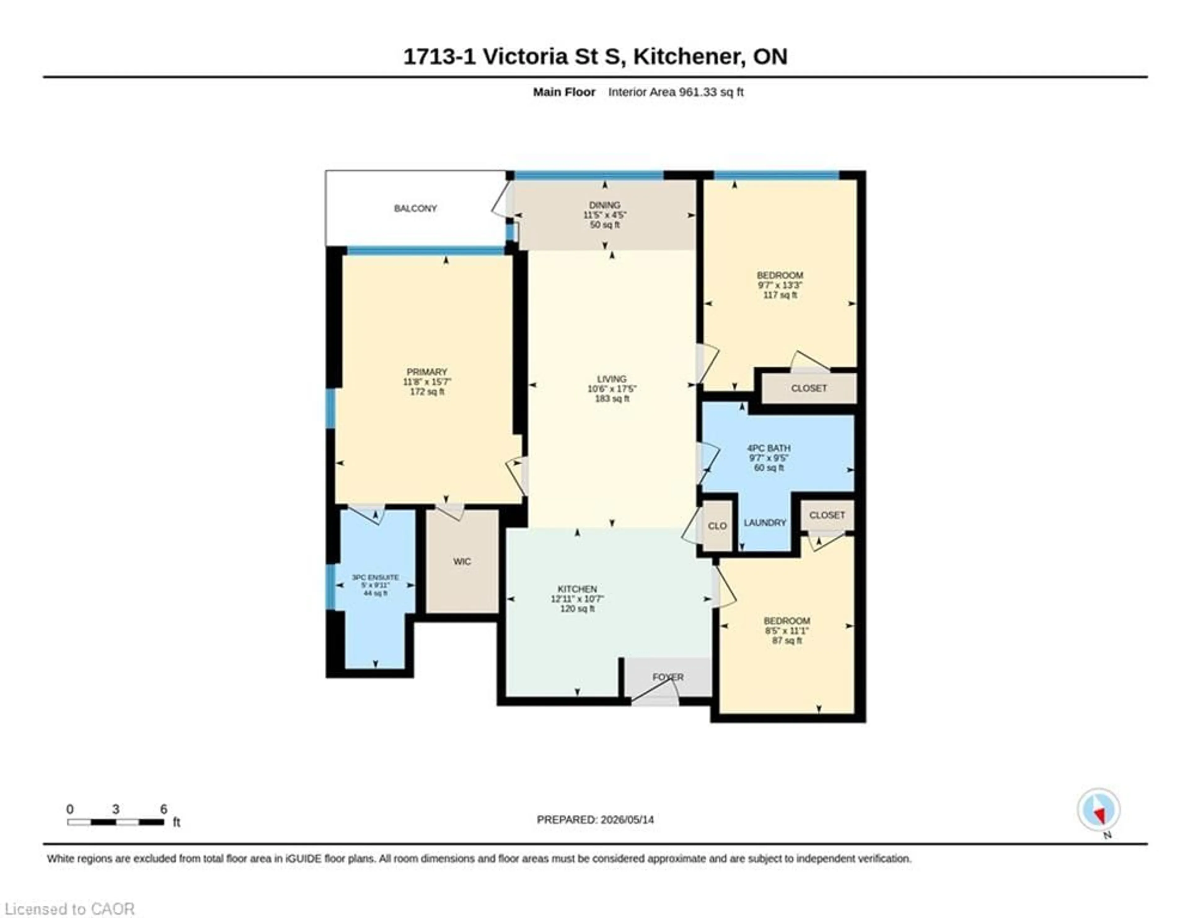 Floor plan for 1 Victoria St #1713, Kitchener Ontario N2G 1G1