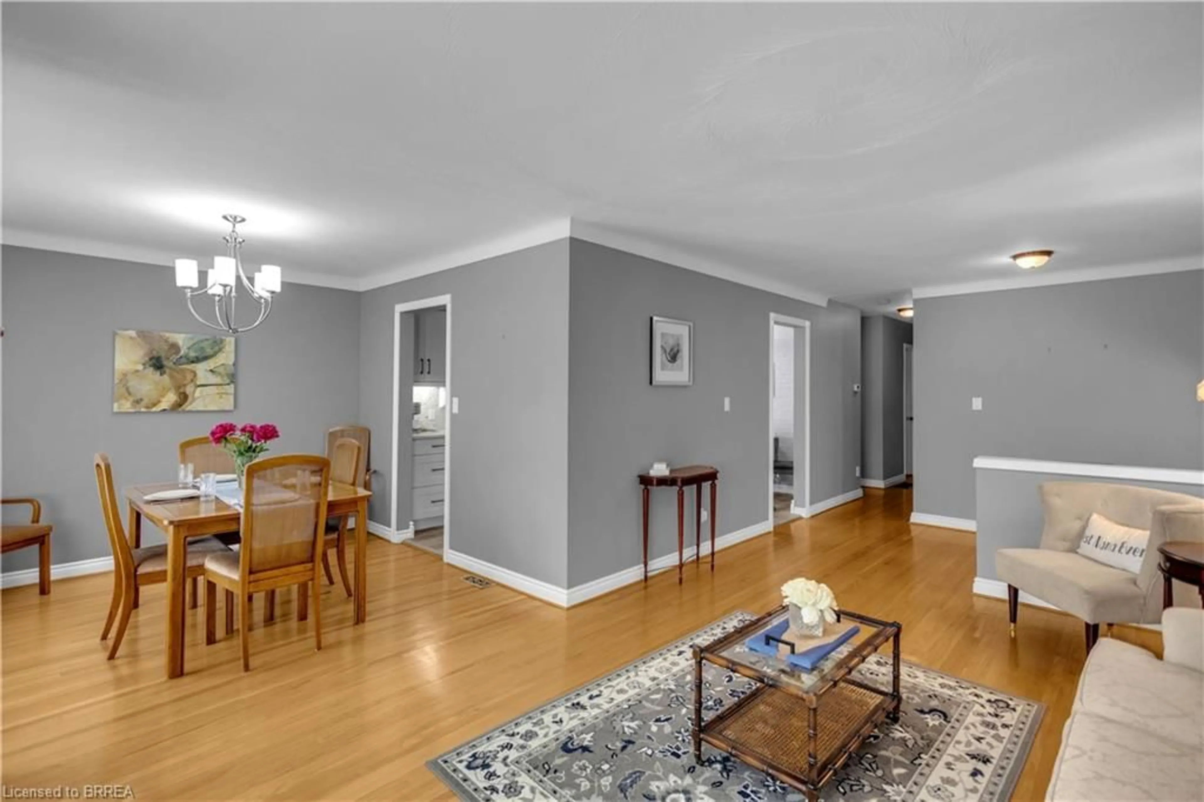Living room with furniture, wood/laminate floor for 46 Brisbane Blvd, Brantford Ontario N3S 4L3