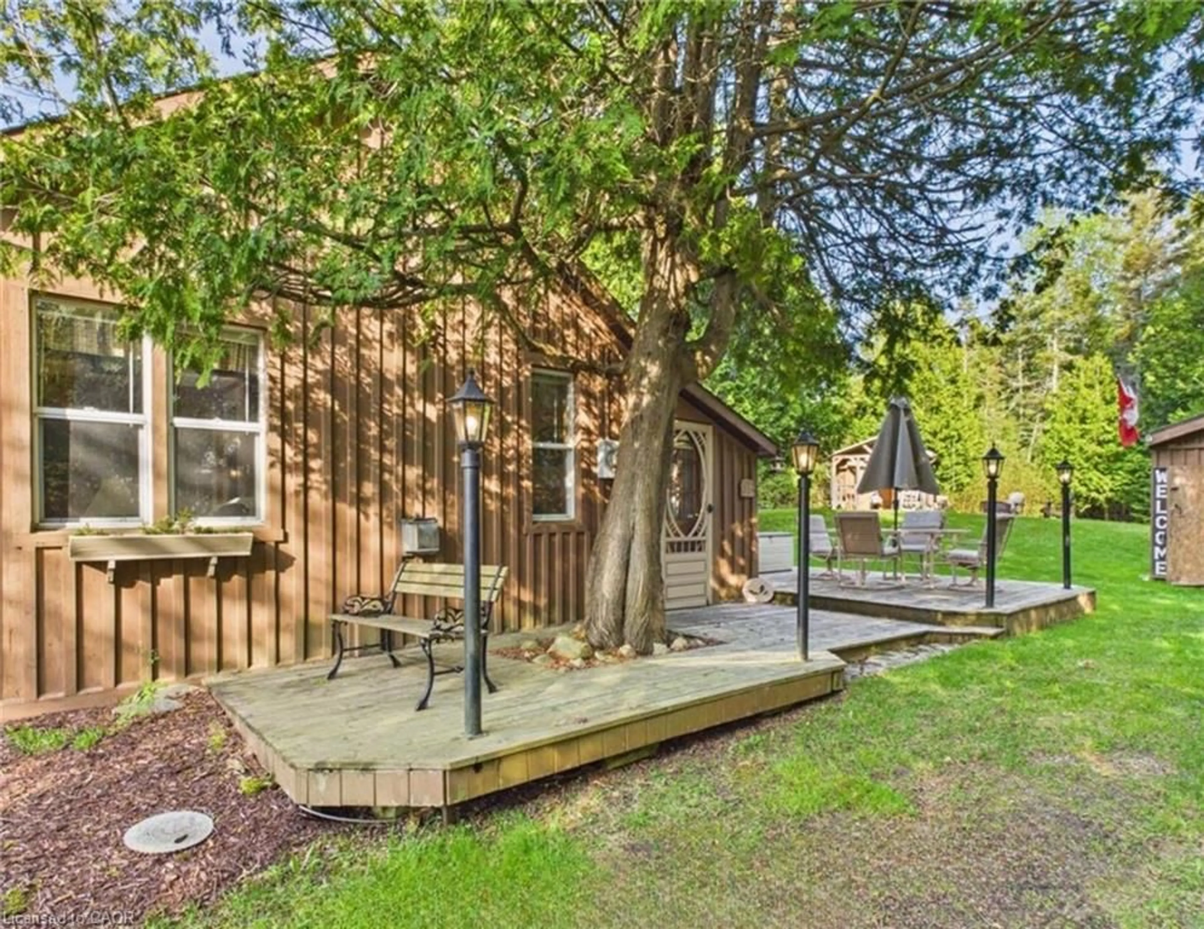 Patio, forest/trees view for 857 Pike Bay Rd, North Bruce Peninsula Ontario N0H 2T0