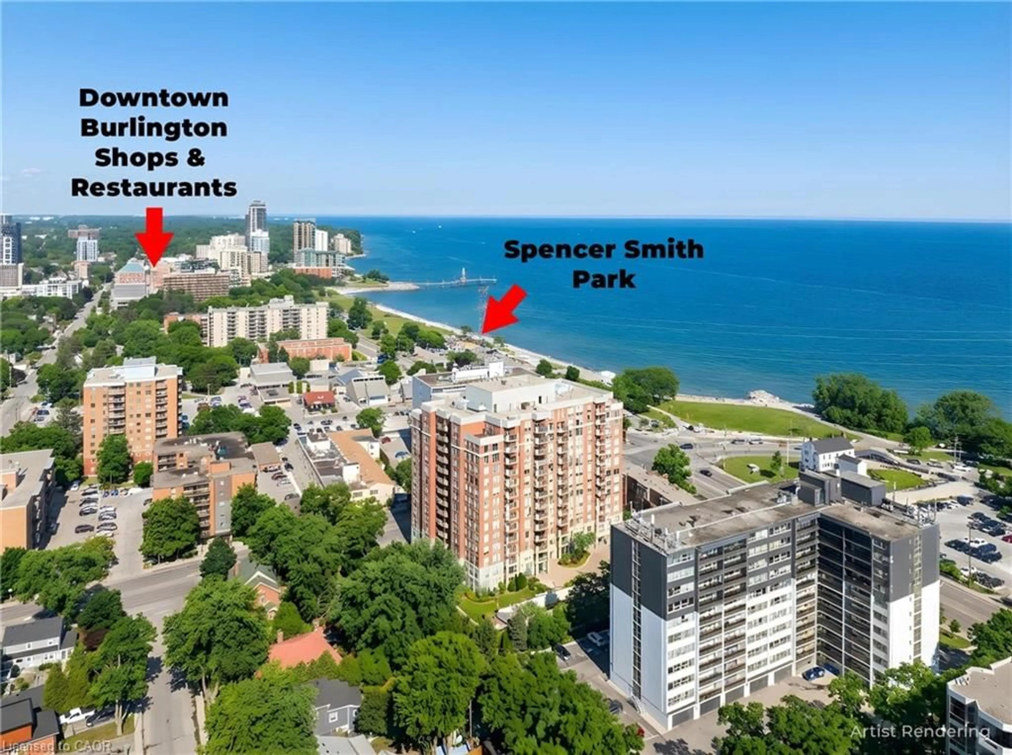 A pic from outside/outdoor area/front of a property/back of a property/a pic from drone, city buildings view from balcony for 442 Maple Ave #703, Burlington Ontario L7S 2L7