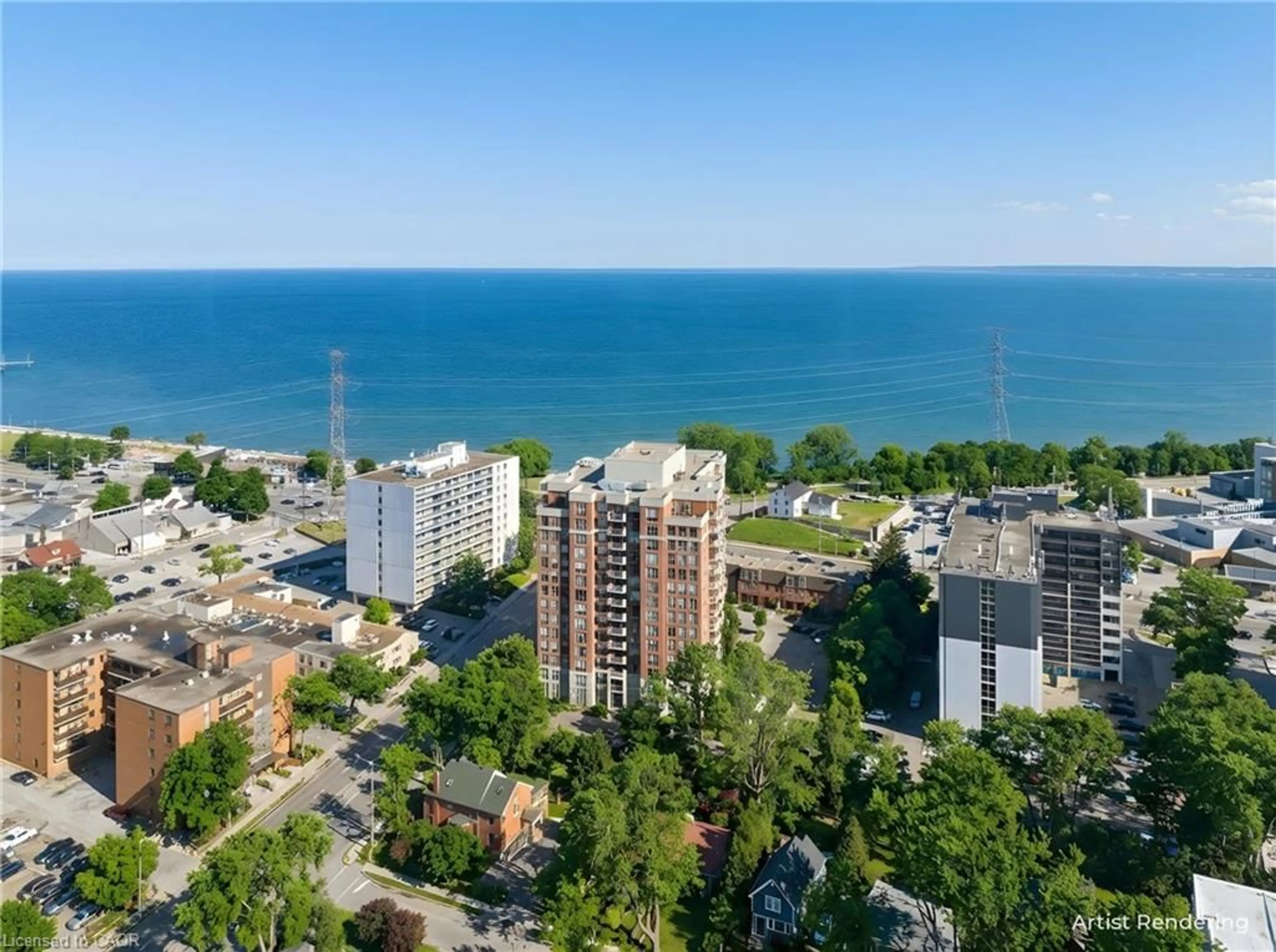 A pic from outside/outdoor area/front of a property/back of a property/a pic from drone, city buildings view from balcony for 442 Maple Ave #703, Burlington Ontario L7S 2L7