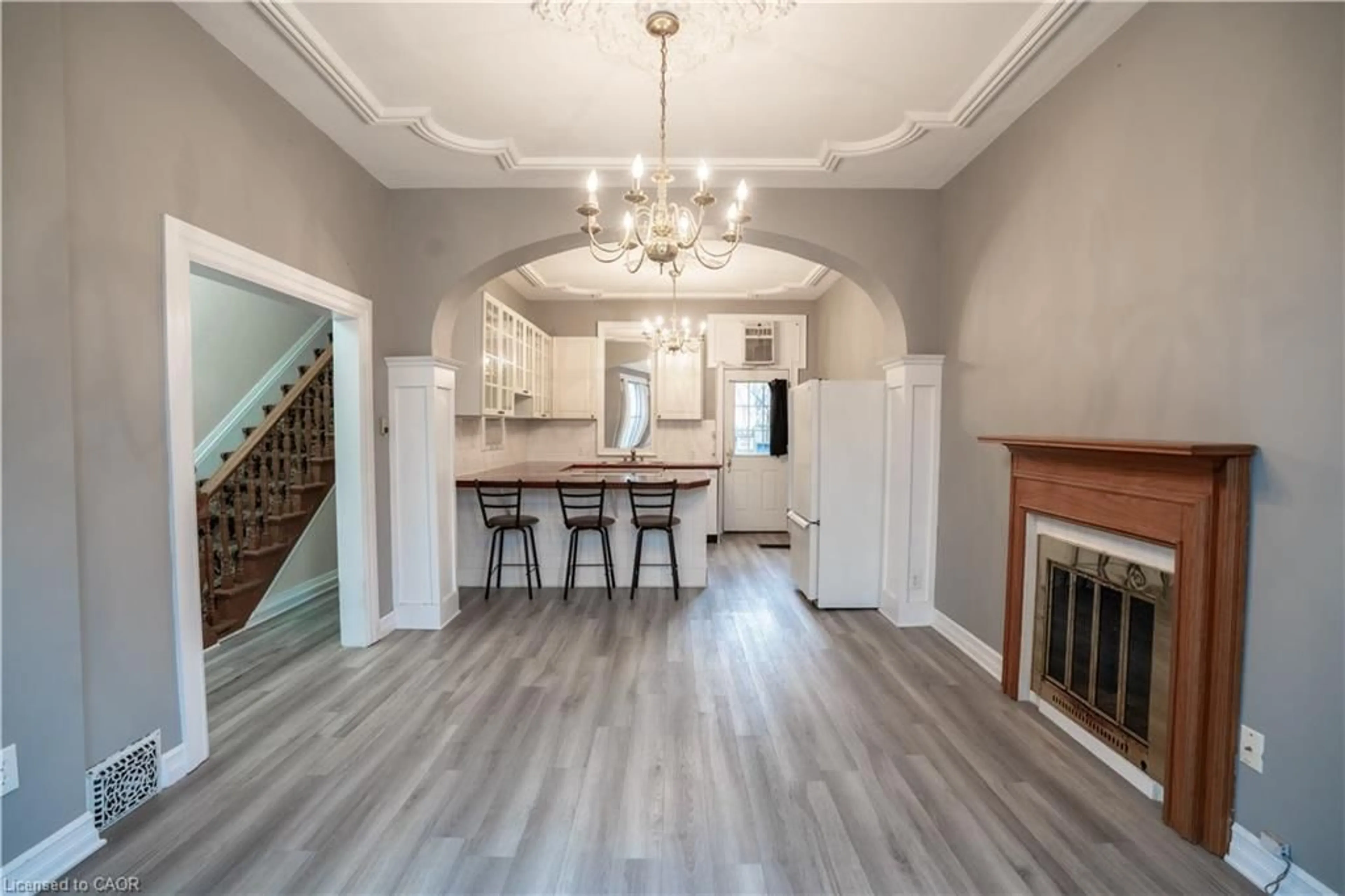 Open concept kitchen, wood/laminate floor for 127 East Ave, Hamilton Ontario L8N 2T6