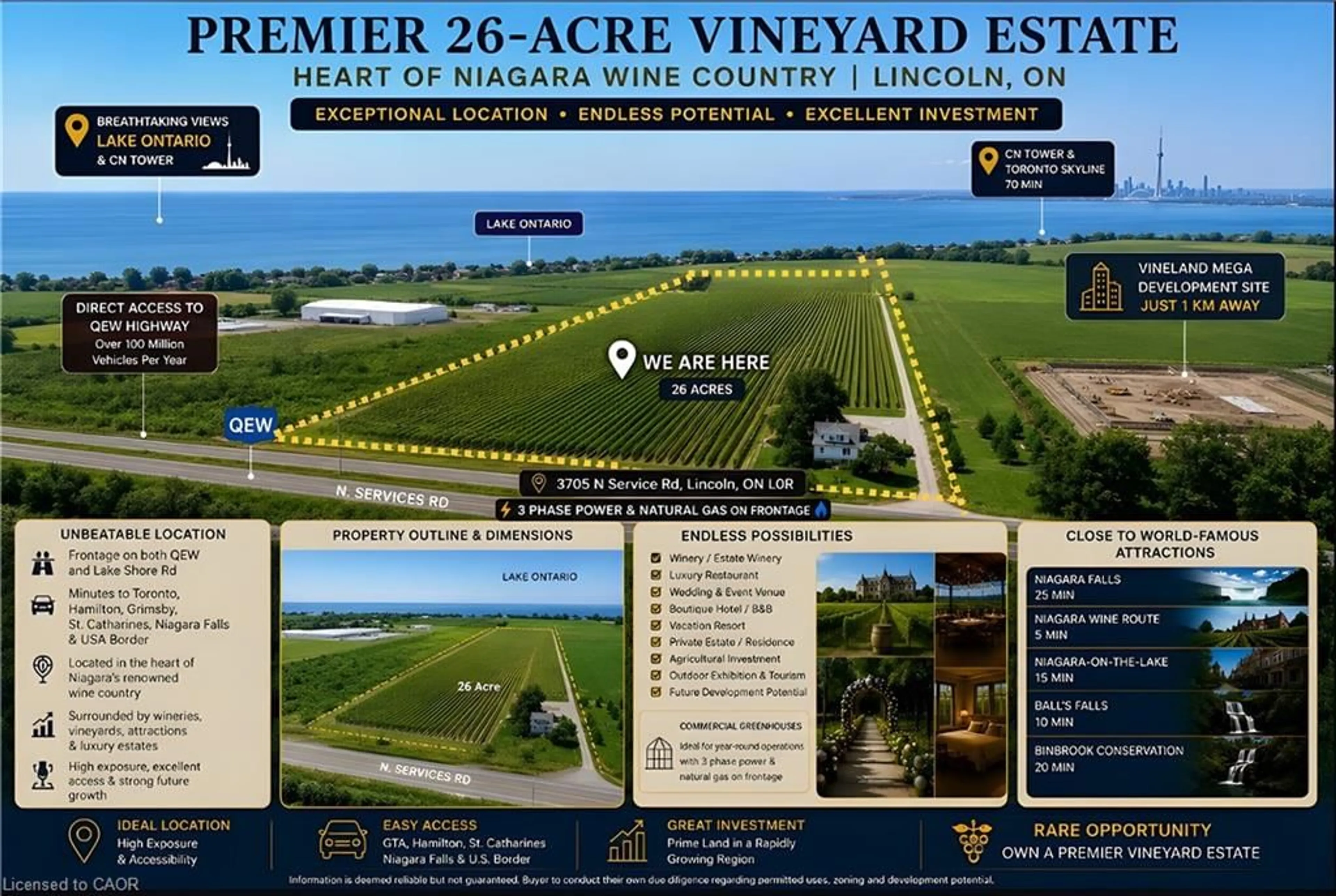 A pic from outside/outdoor area/front of a property/back of a property/a pic from drone, water/lake/river/ocean view for 3705 Service Rd, Beamsville Ontario L3J 1J3