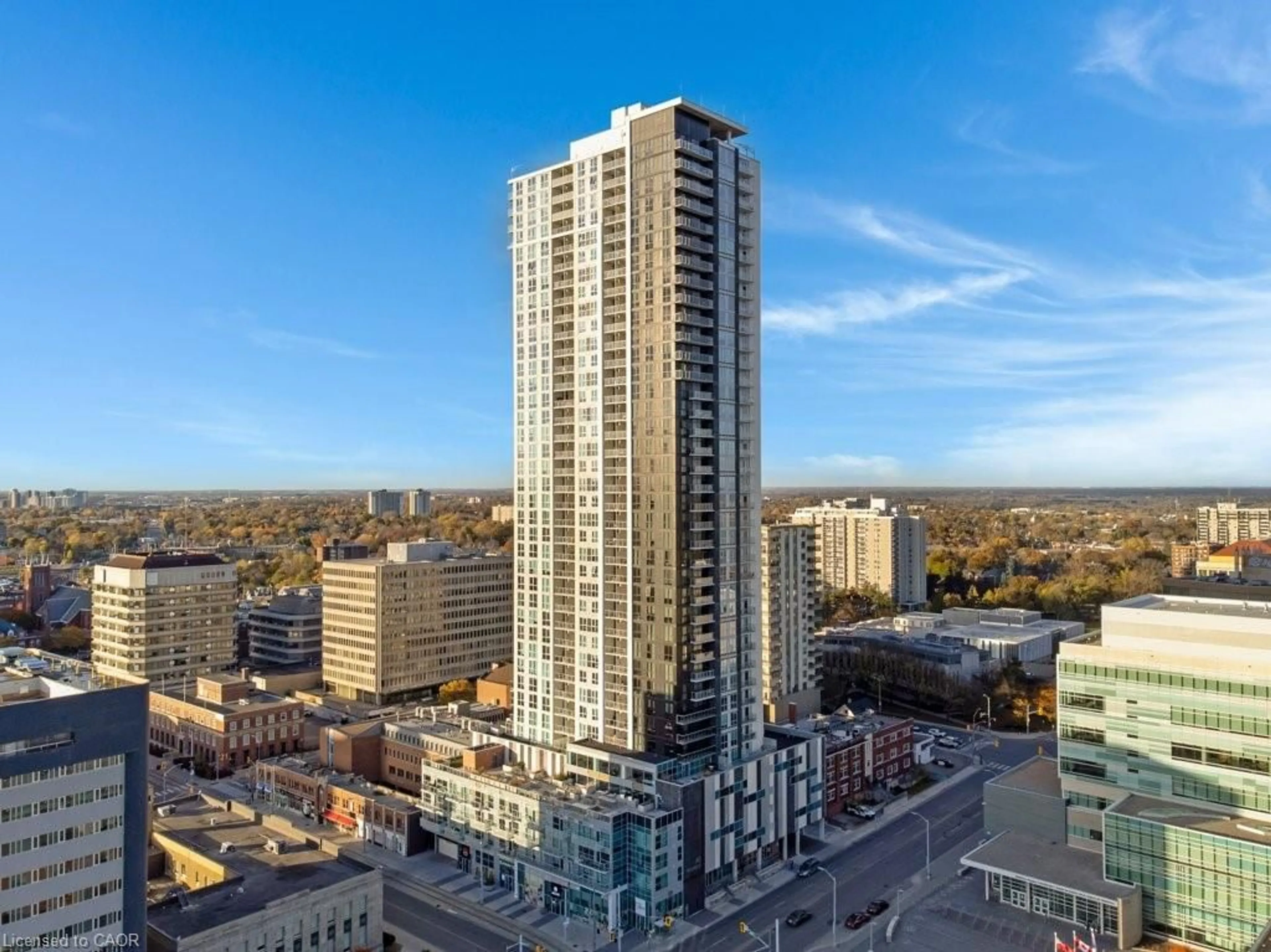A pic from outside/outdoor area/front of a property/back of a property/a pic from drone, city buildings view from balcony for 60 Frederick St #3313, Kitchener Ontario N2H 0C7