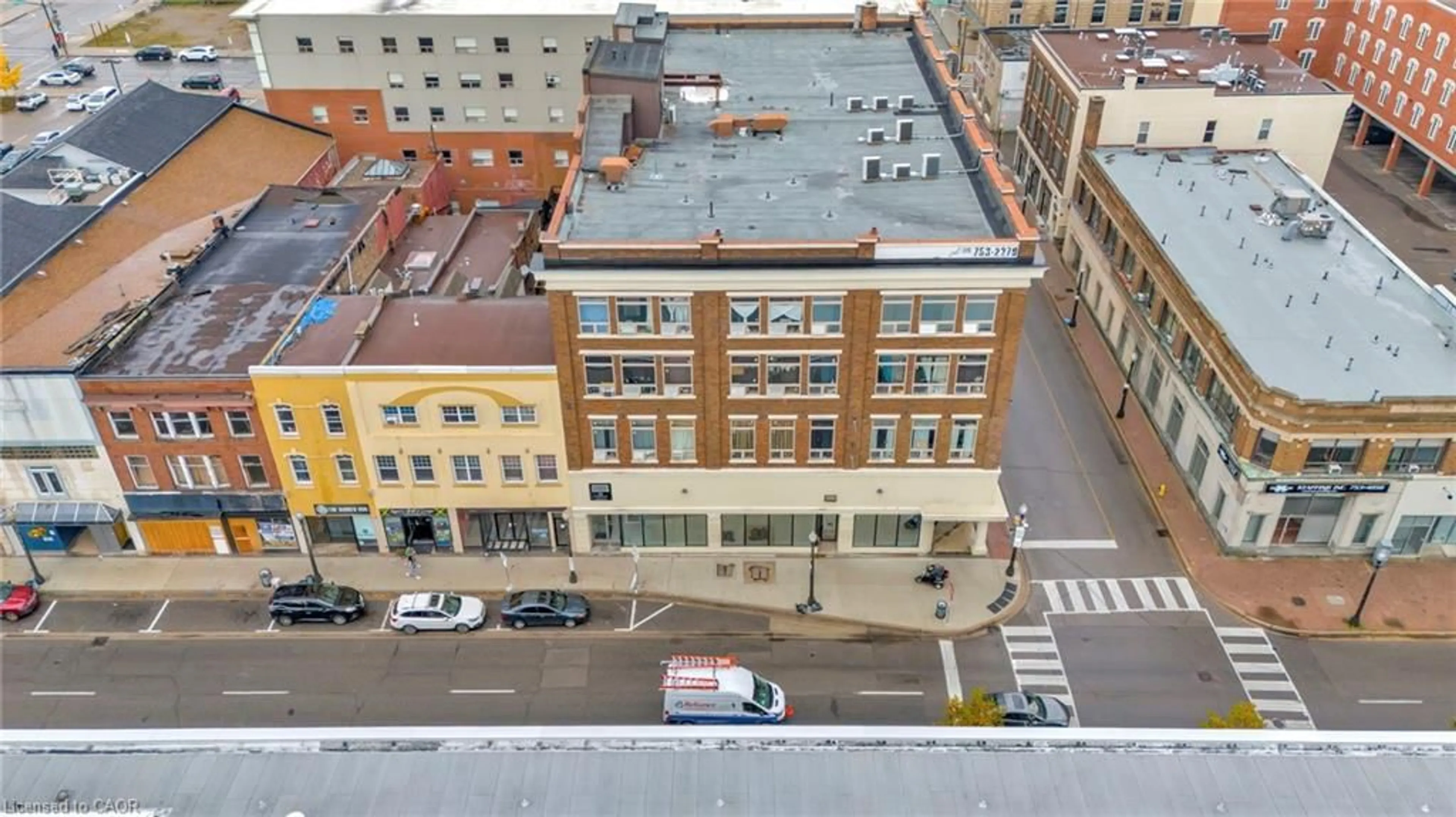 A pic from outside/outdoor area/front of a property/back of a property/a pic from drone, city buildings view from balcony for 90 Colborne St #409, Brantford Ontario N3T 2G7