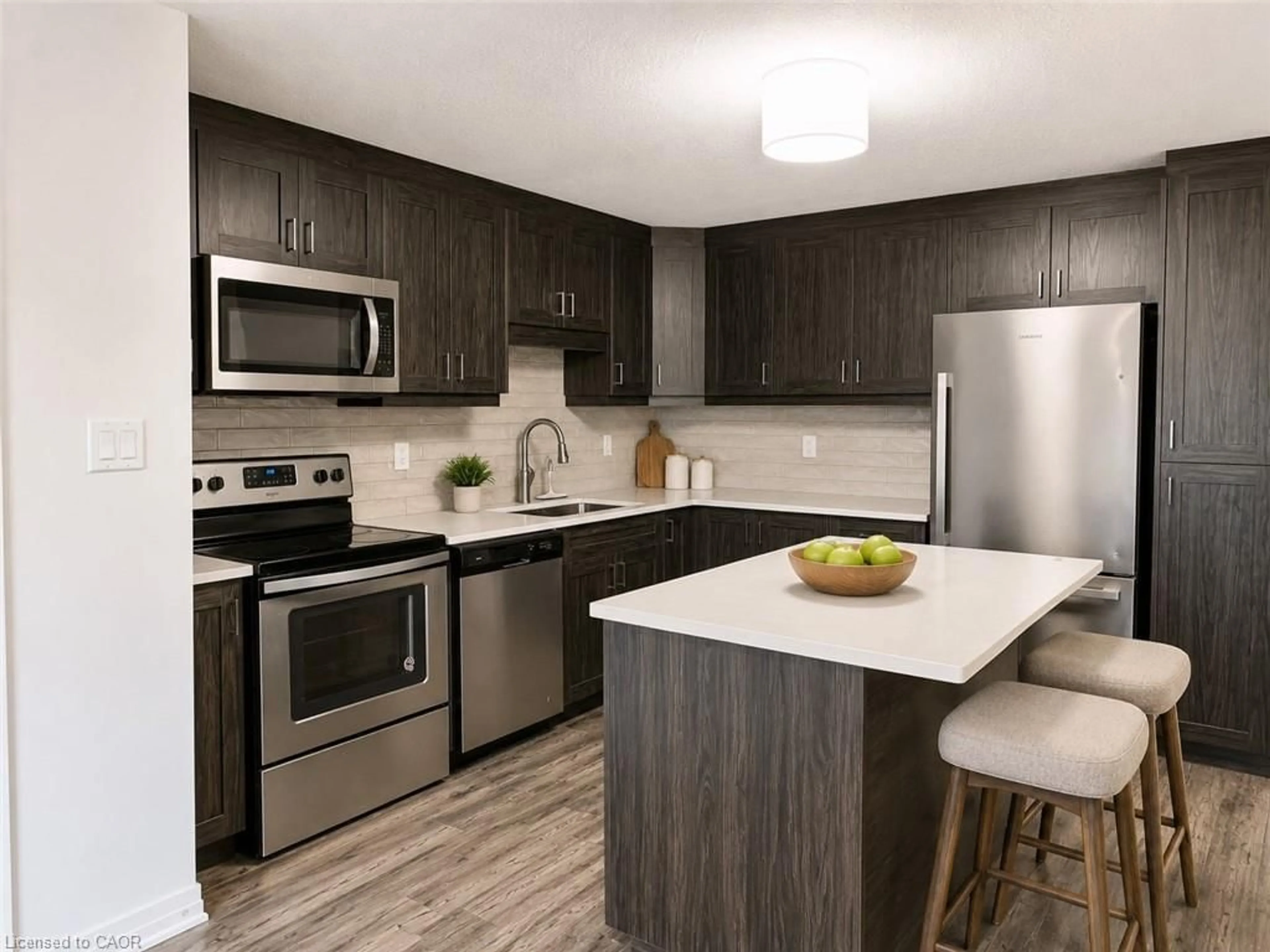 Standard kitchen, wood/laminate floor for 1989 Ottawa St #64H, Kitchener Ontario N2E 0G7