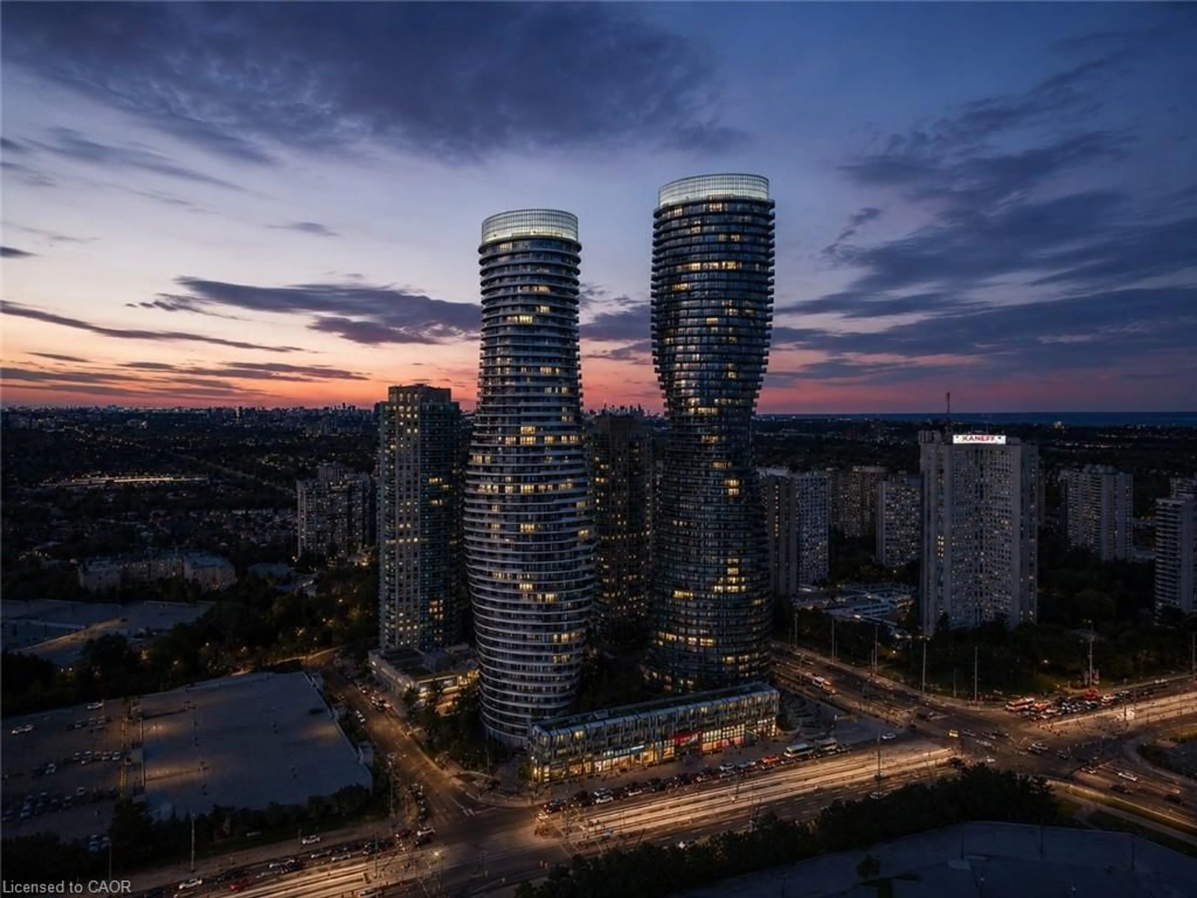 A pic from outside/outdoor area/front of a property/back of a property/a pic from drone, city buildings view from balcony for 50 Absolute Ave #2802, Mississauga Ontario L4Z 0A8
