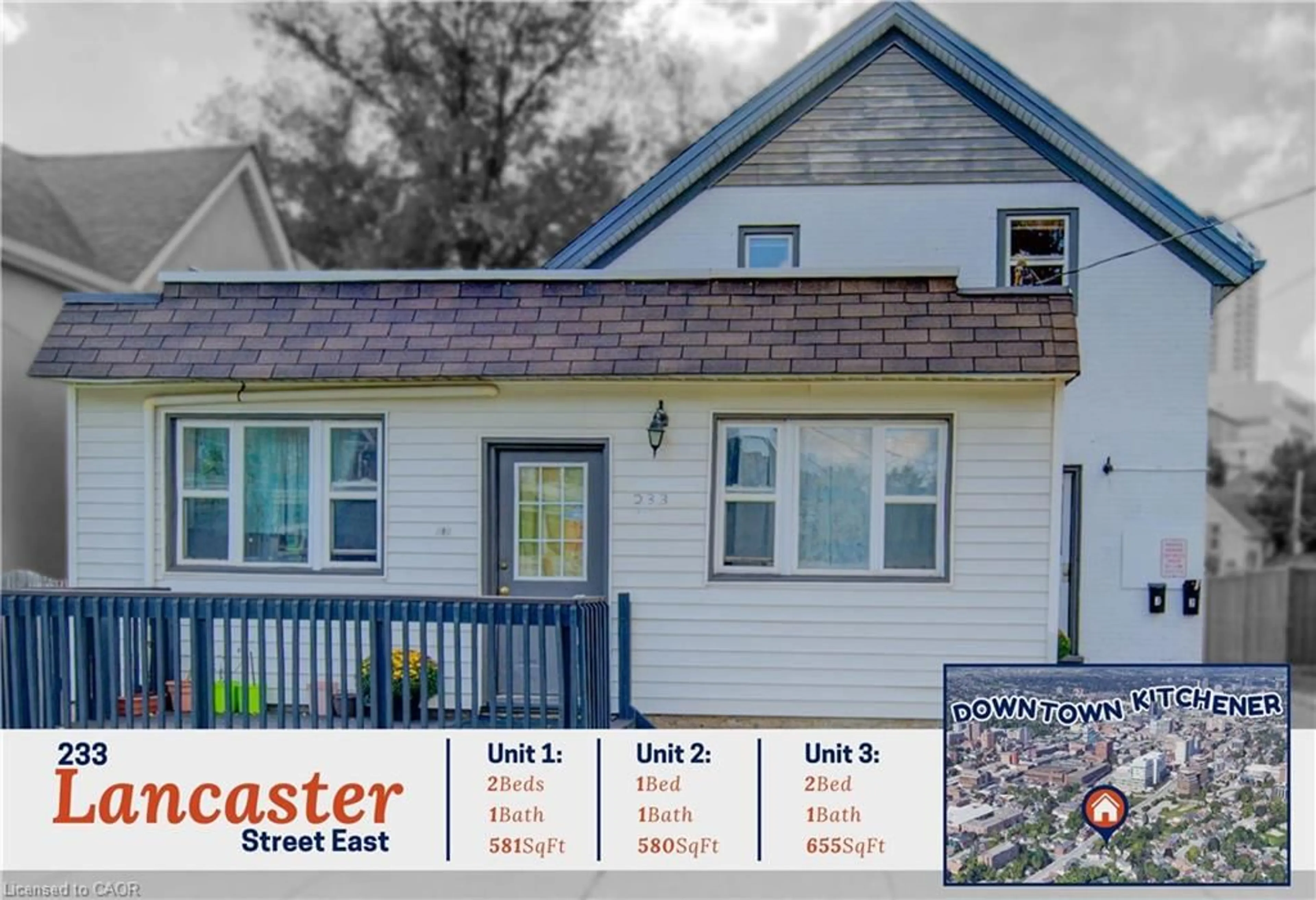 Home with vinyl exterior material, street for 233 Lancaster St, Kitchener Ontario N2H 1N5