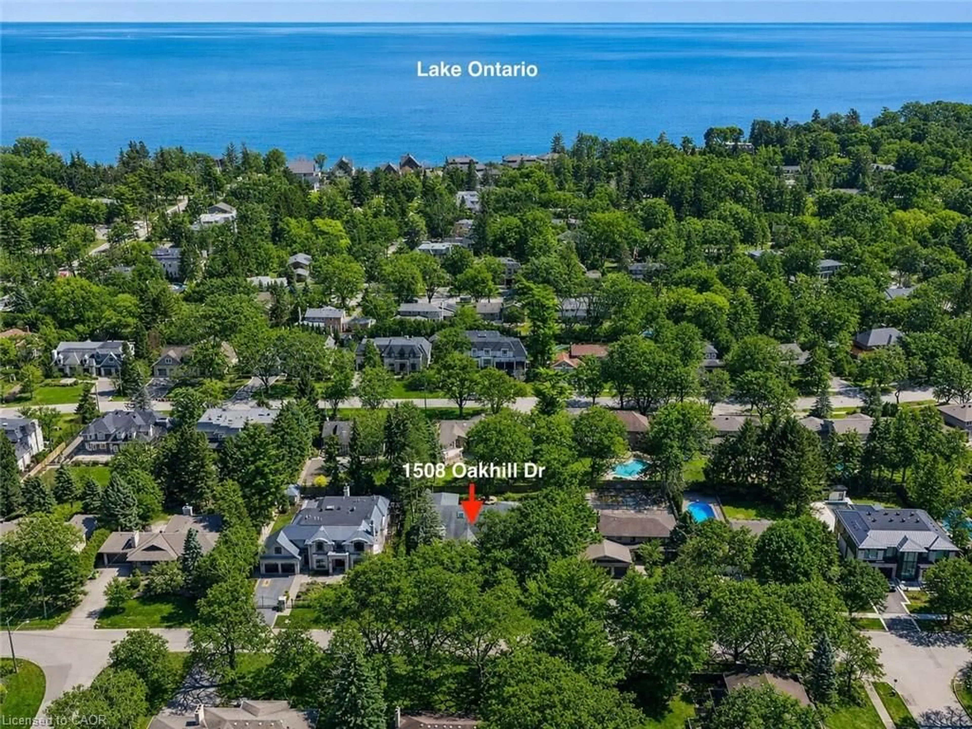 A pic from outside/outdoor area/front of a property/back of a property/a pic from drone, water/lake/river/ocean view for 1508 Oakhill Dr, Morrison Ontario L6J 1Y5