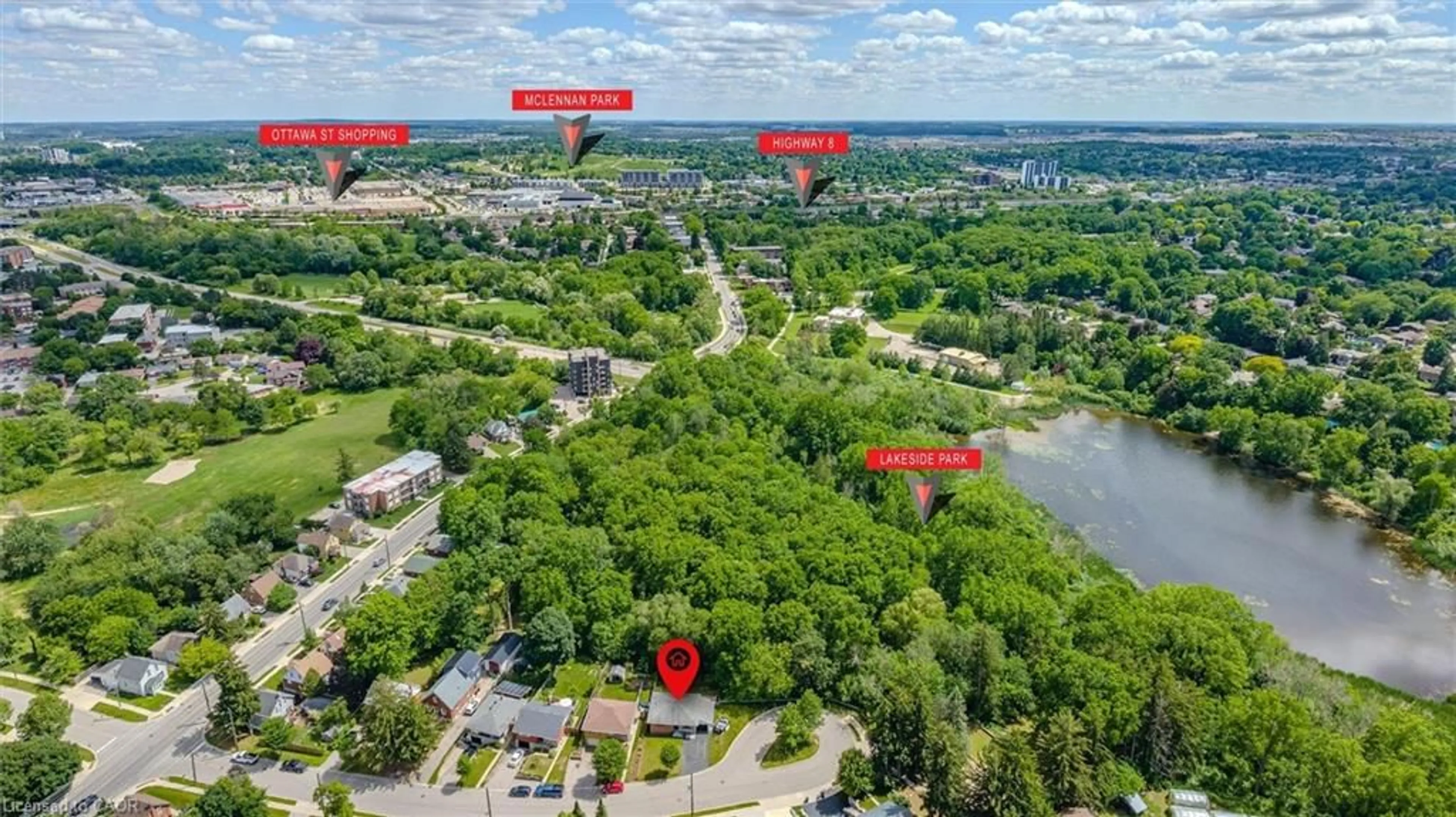 A pic from outside/outdoor area/front of a property/back of a property/a pic from drone, water/lake/river/ocean view for 271 Mausser Ave, Kitchener Ontario N2M 3L2