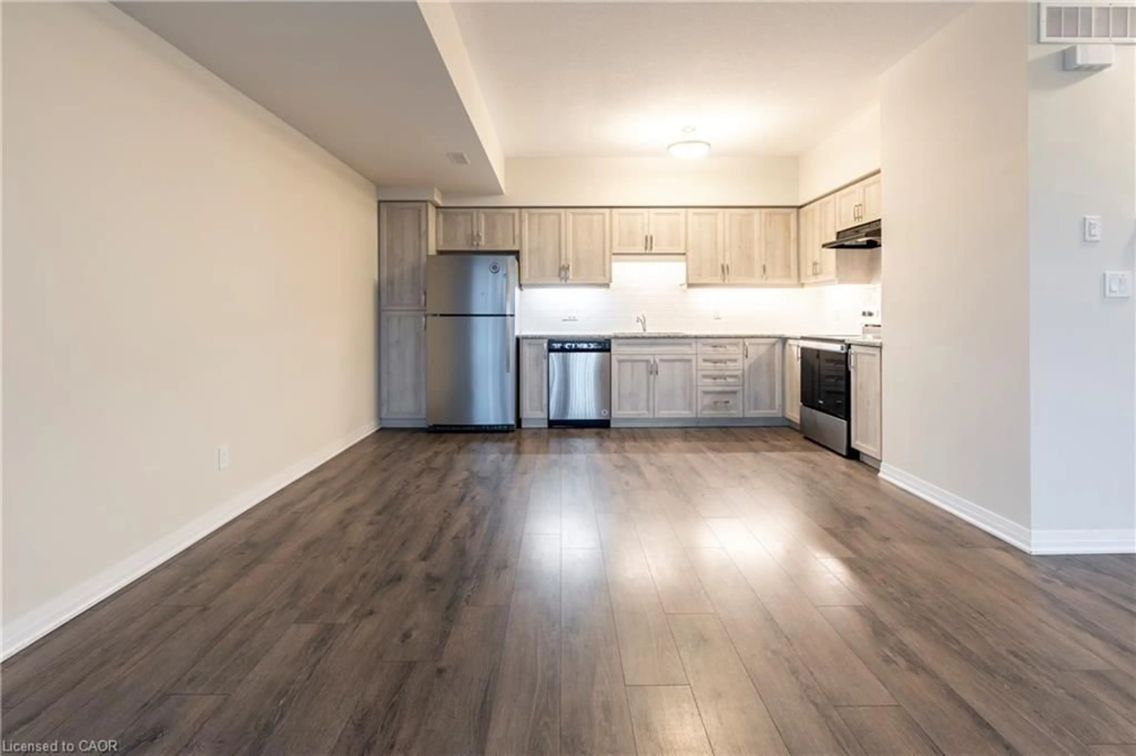 Open concept kitchen, wood/laminate floor for 48 Progress Cres, Kitchener Ontario N2R 0R7