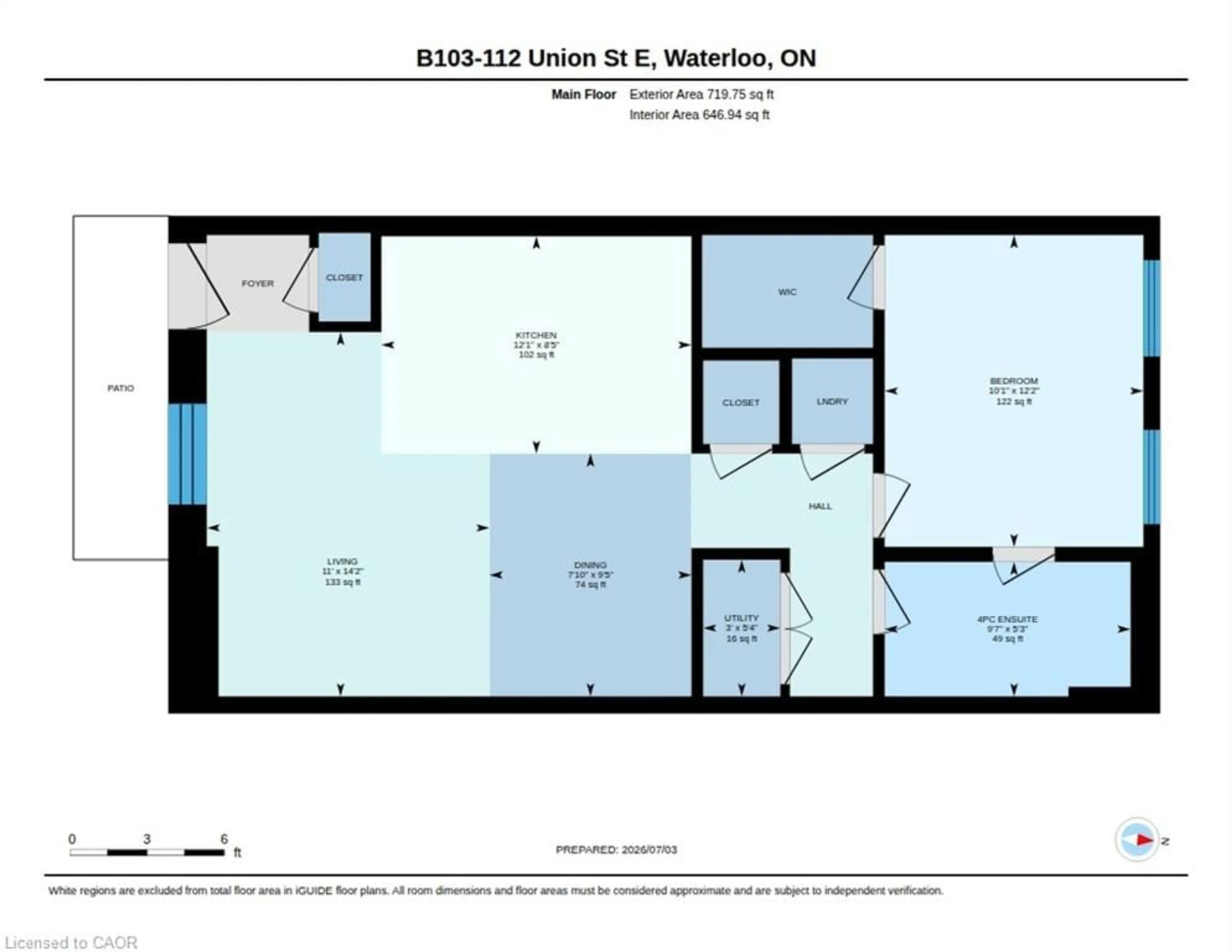 Floor plan for 112 Union St #B103, Waterloo Ontario N2J 0E4