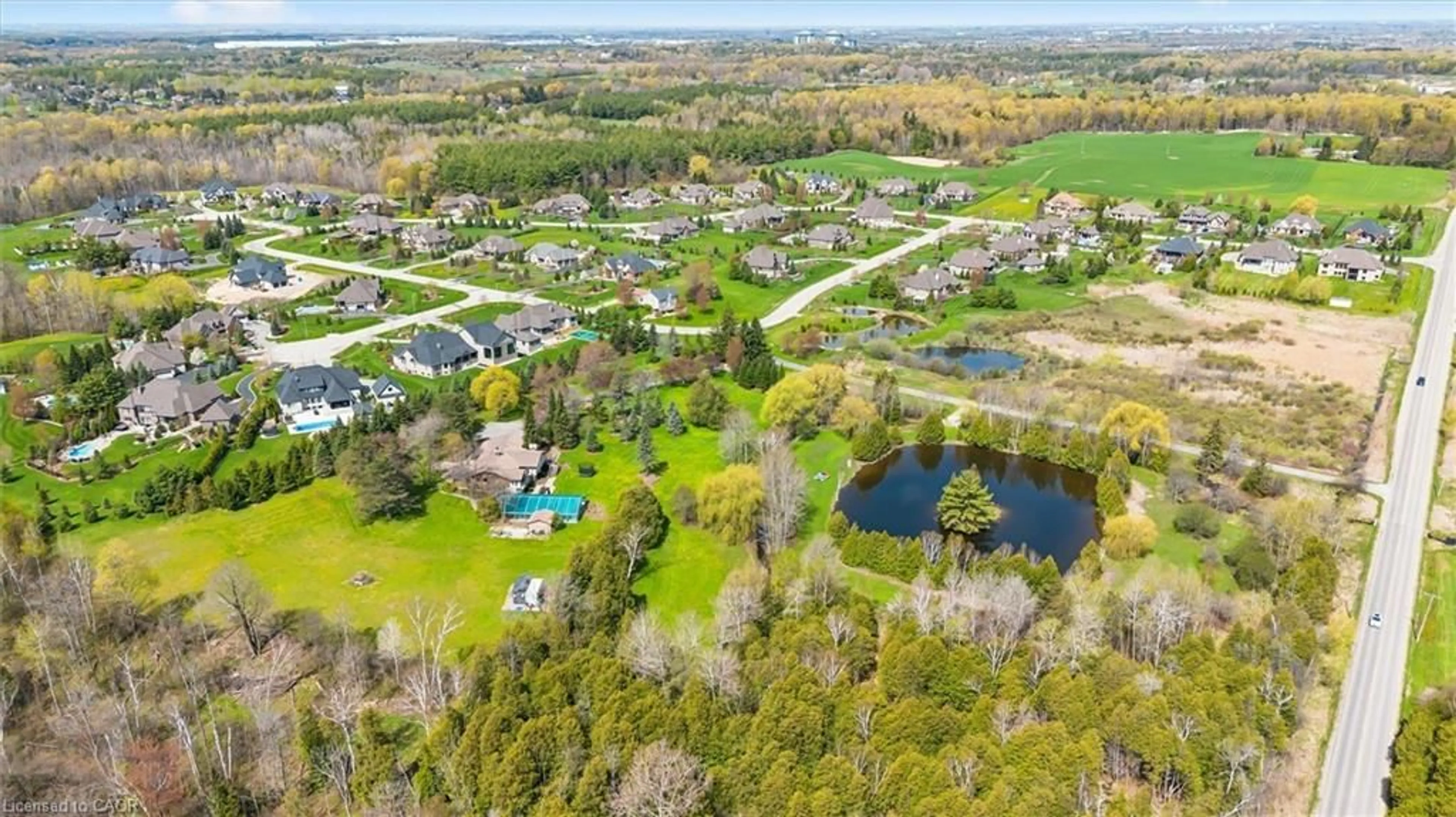 A pic from outside/outdoor area/front of a property/back of a property/a pic from drone, water/lake/river/ocean view for 23 Old Ruby Lane, Puslinch Ontario N0B 2J0