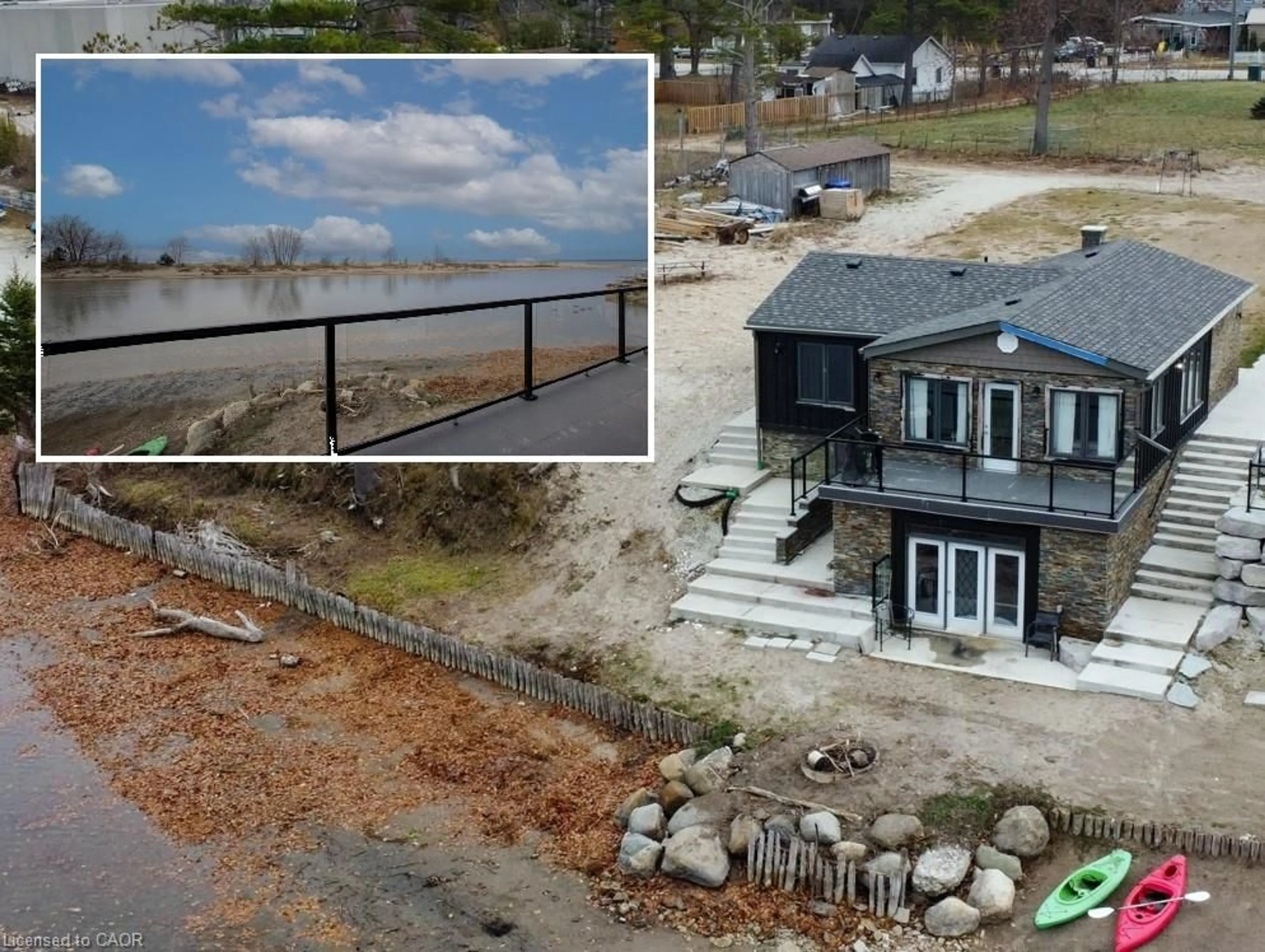 A pic from outside/outdoor area/front of a property/back of a property/a pic from drone, water/lake/river/ocean view for 4 Browns Lane, Wasaga Beach Ontario L9Z 2L8