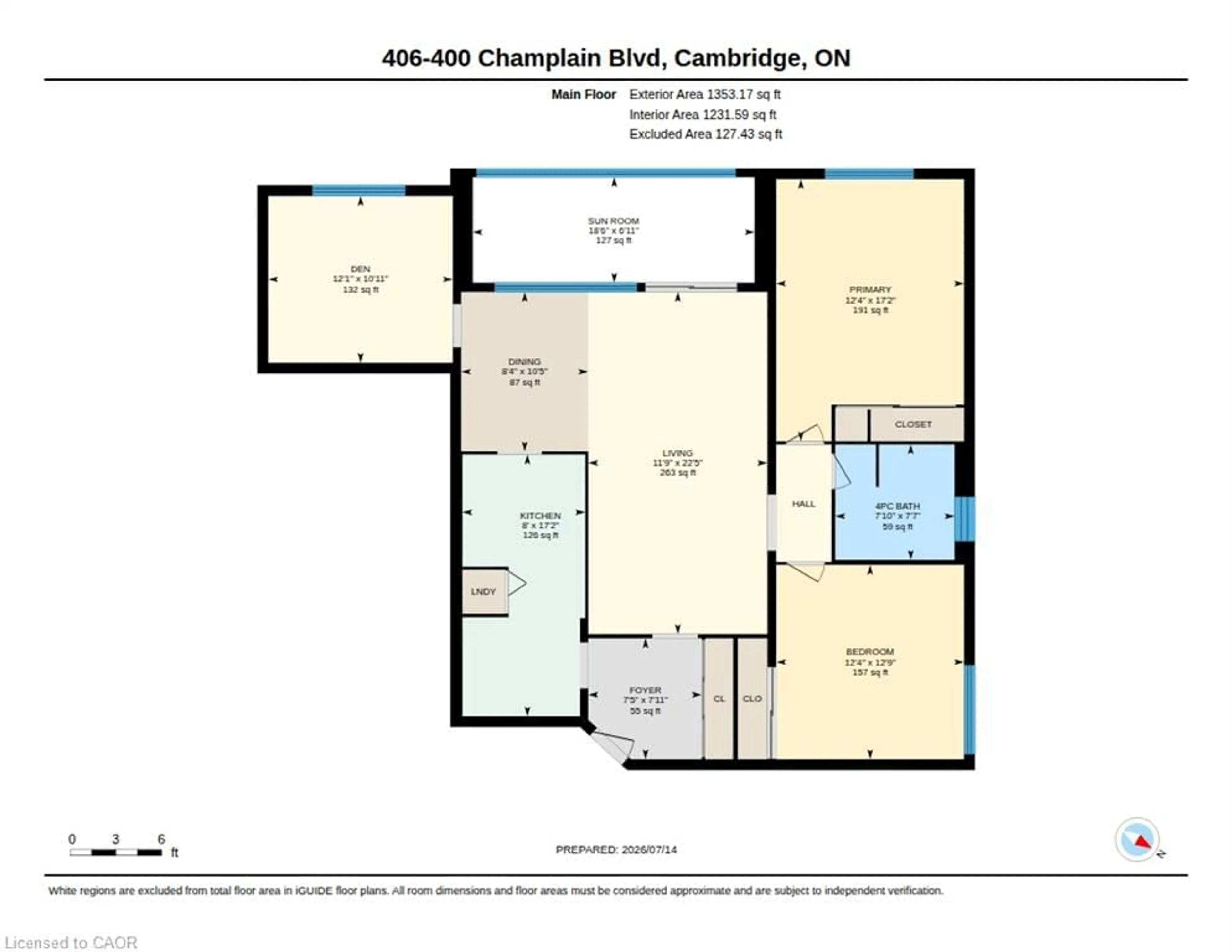 Floor plan for 400 Champlain Blvd #406, Cambridge Ontario N1R 7J6
