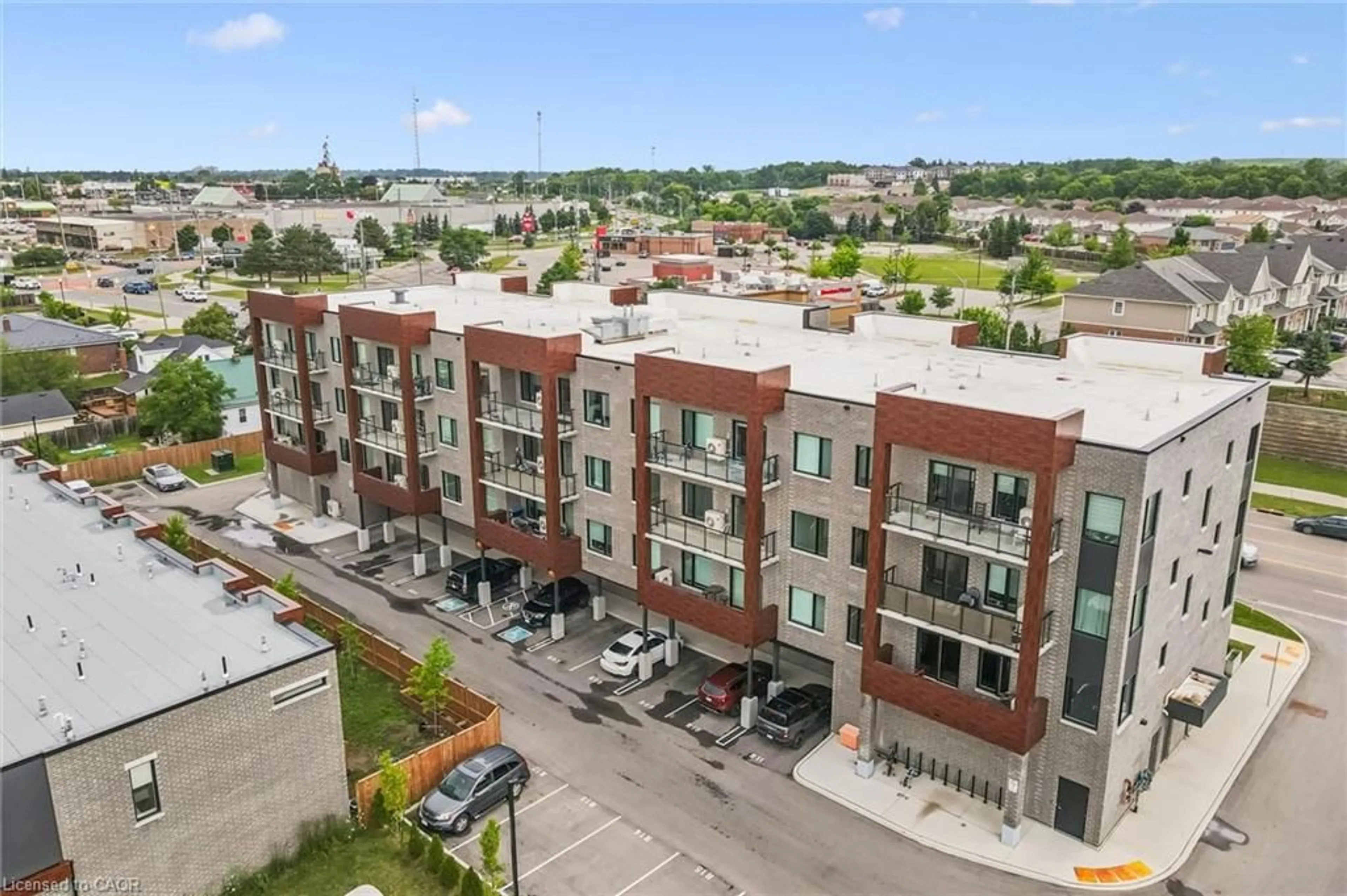 A pic from outside/outdoor area/front of a property/back of a property/a pic from drone, city buildings view from balcony for 408 Dundas St #203, Cambridge Ontario N1R 0E8