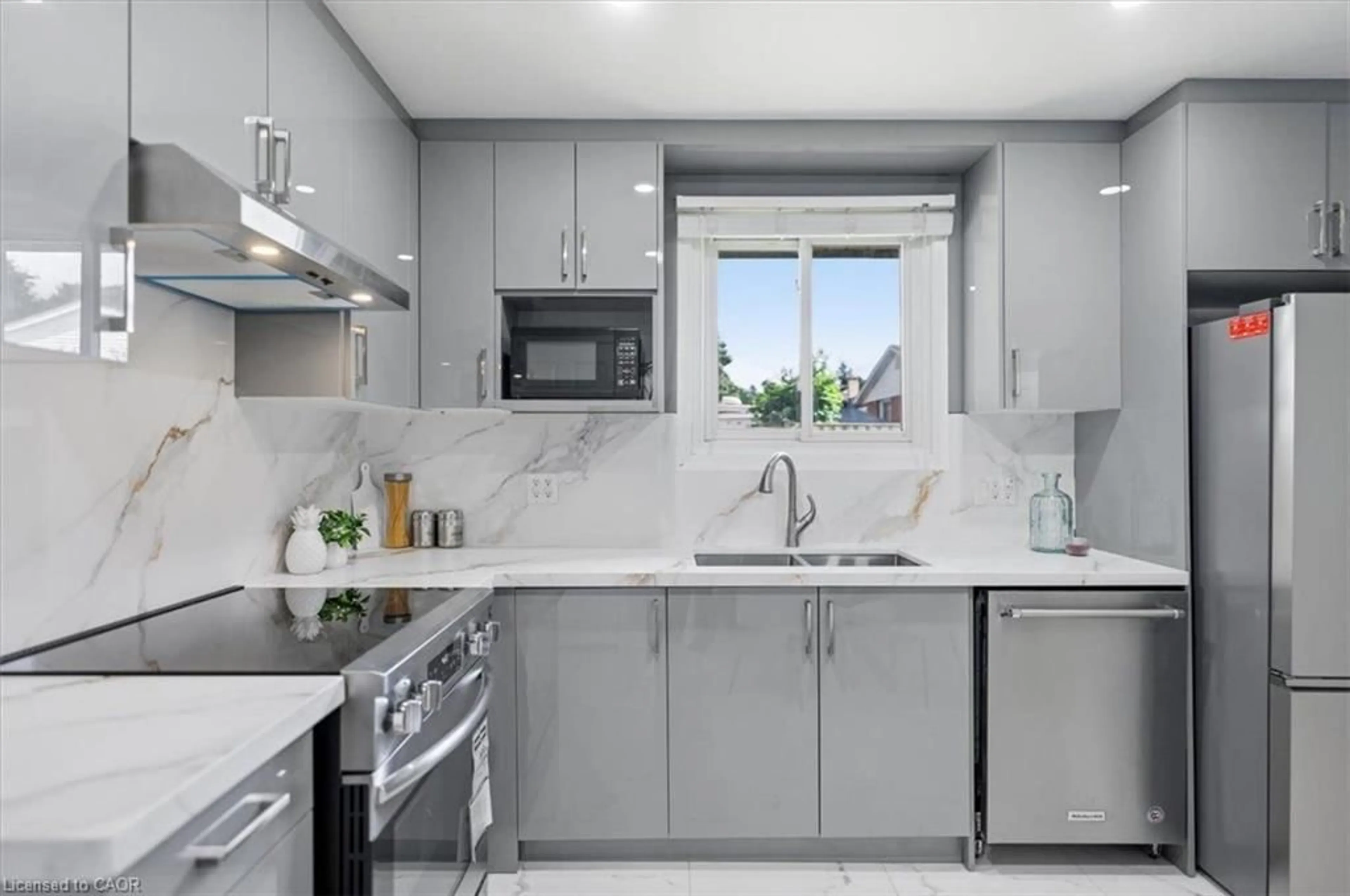 Contemporary kitchen, ceramic/tile floor for Lane, Waterloo Ontario N2L 4Y2