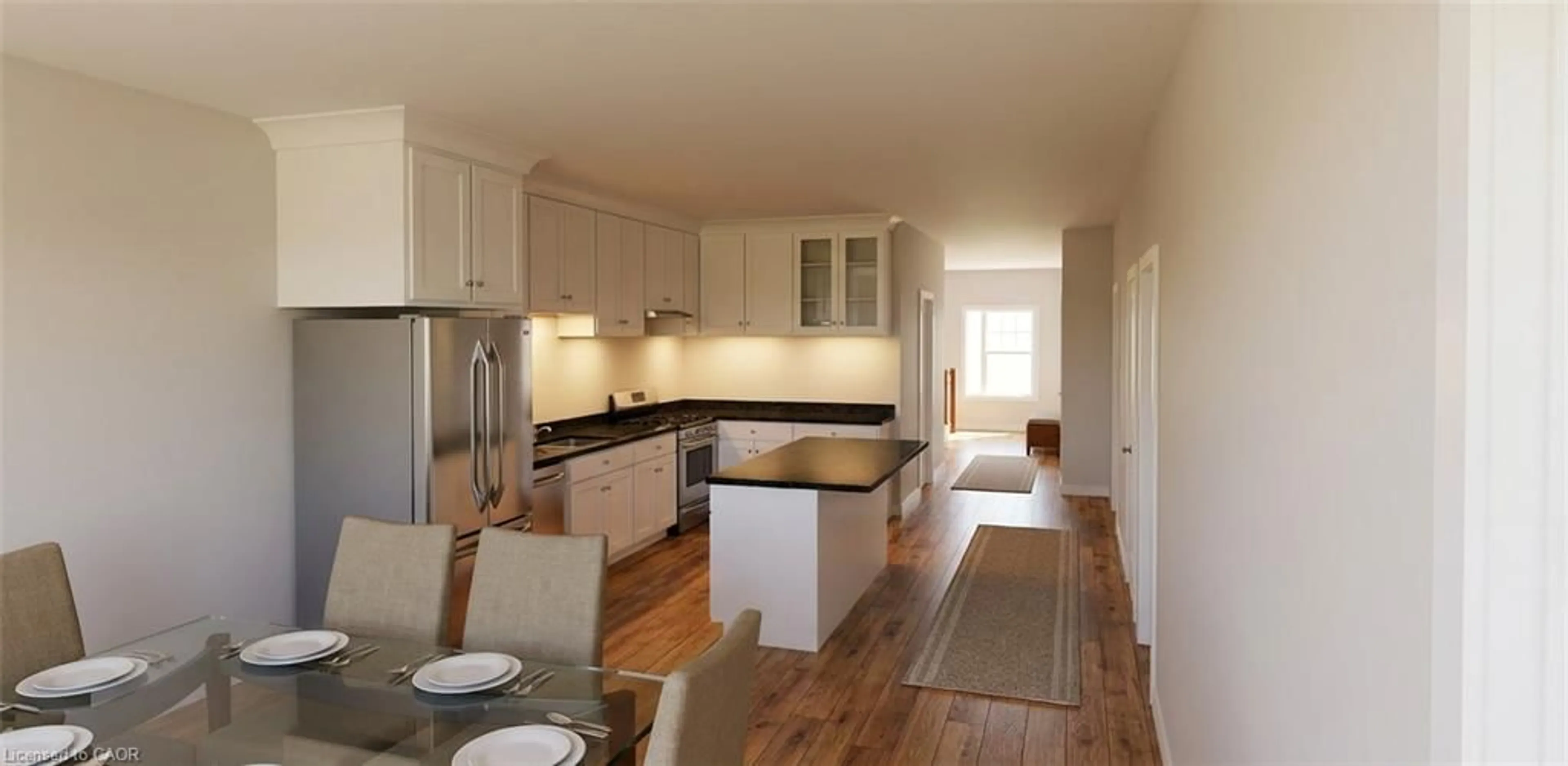 Open concept kitchen, wood/laminate floor for 13 Cobalt St #A, Perth East Ontario N3G 1M0
