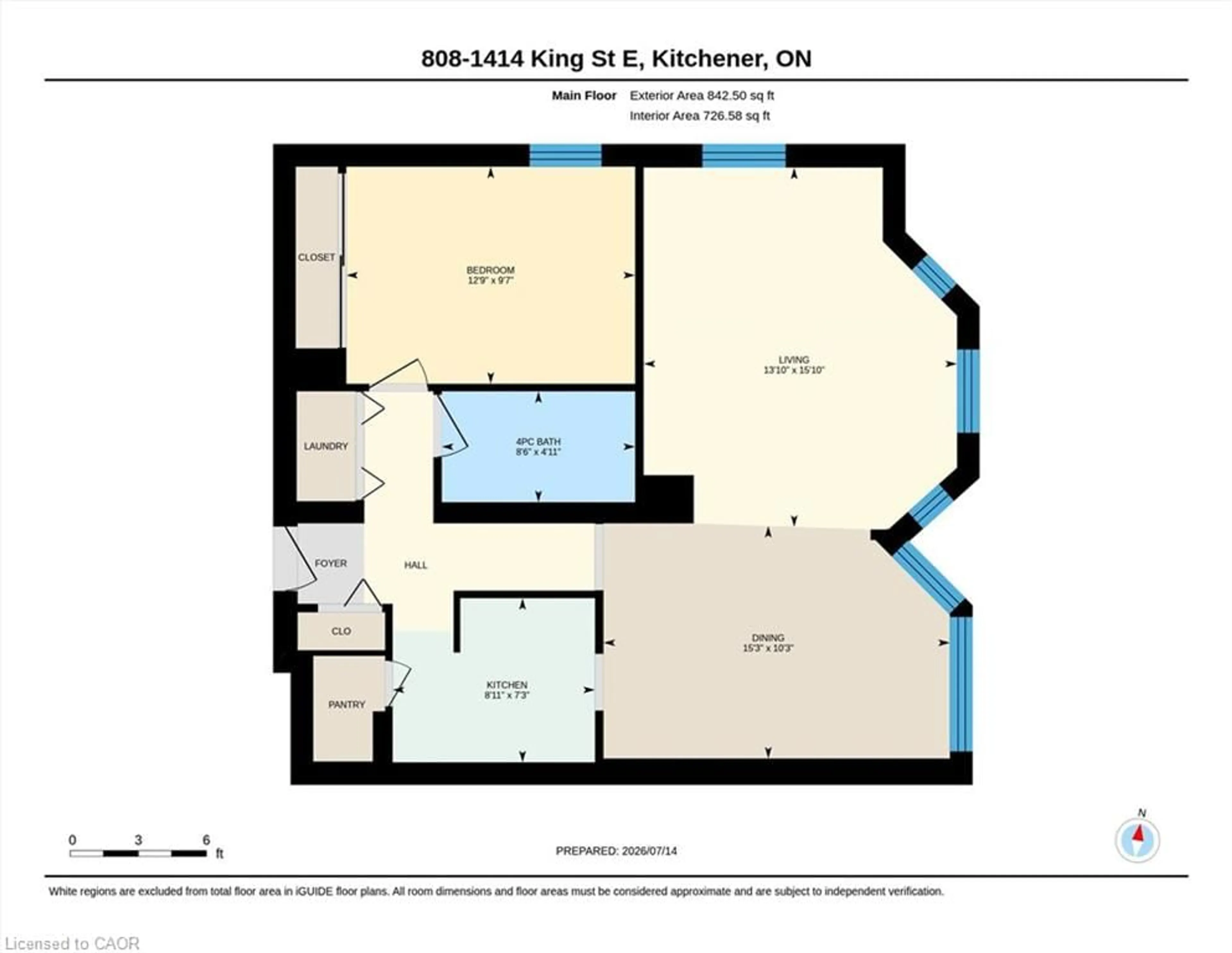 Floor plan for 1414 King St #808, Kitchener Ontario N2G 4T8