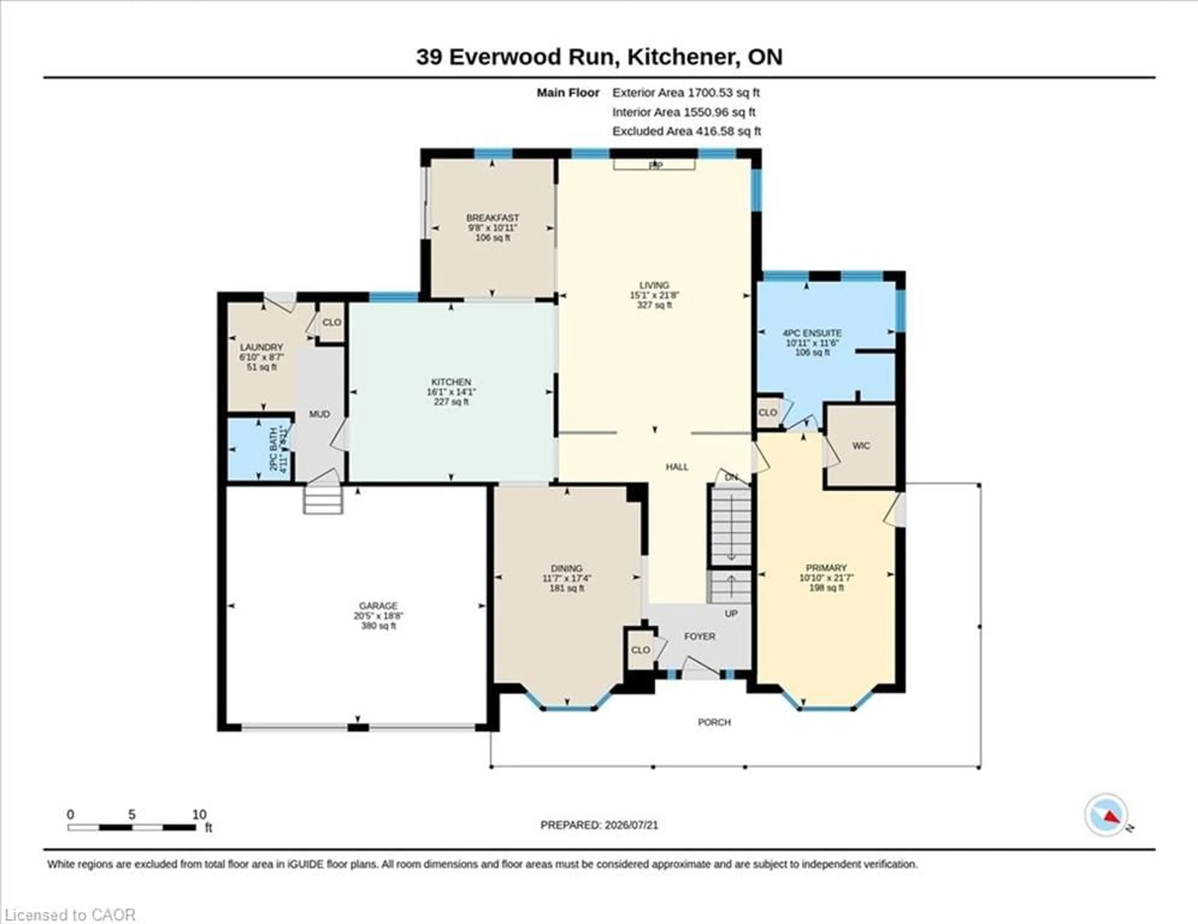 Floor plan for 39 Everwood Run, Kitchener Ontario N2P 2B1