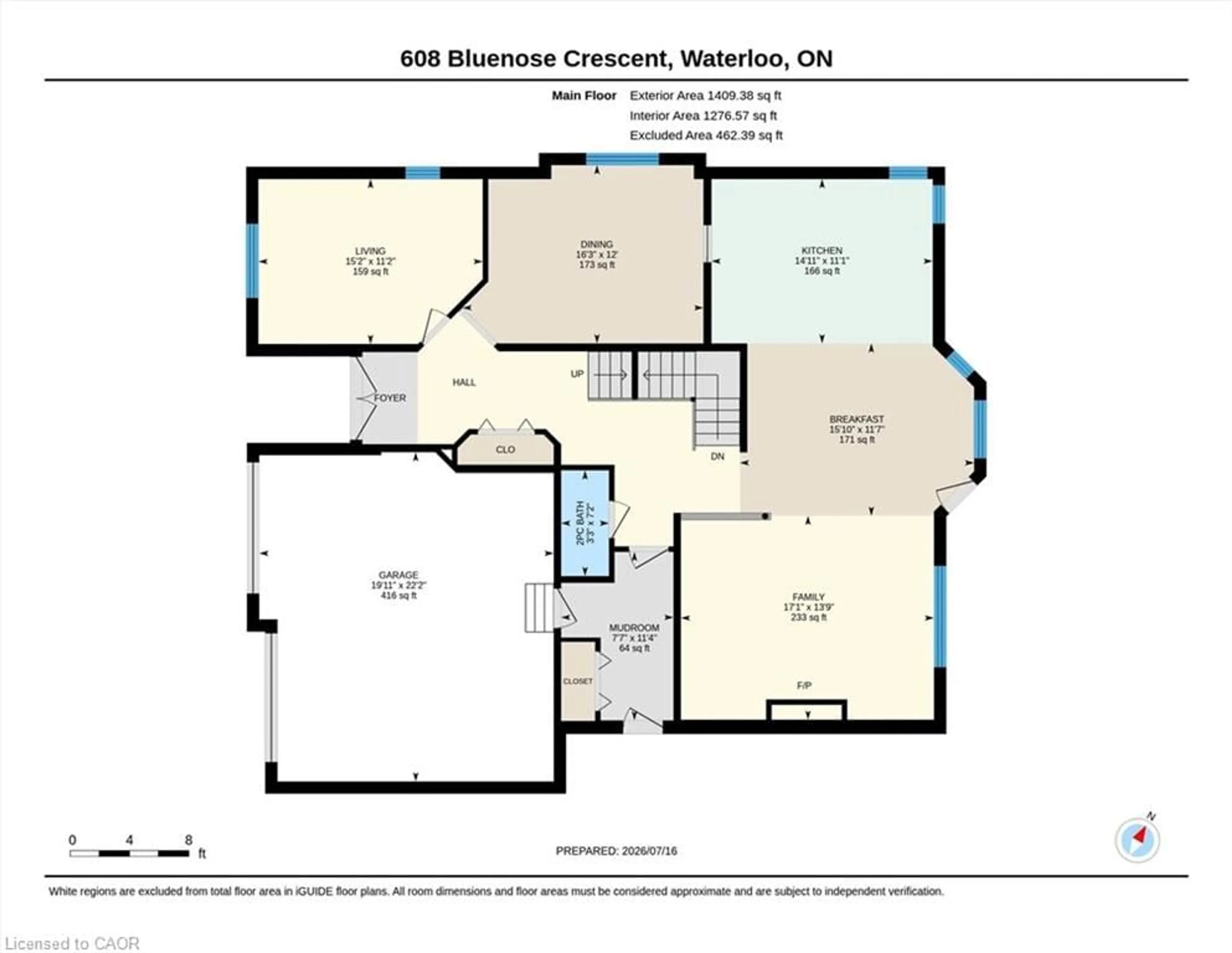 Floor plan for 608 Bluenose Cres, Waterloo Ontario N2K 4C5