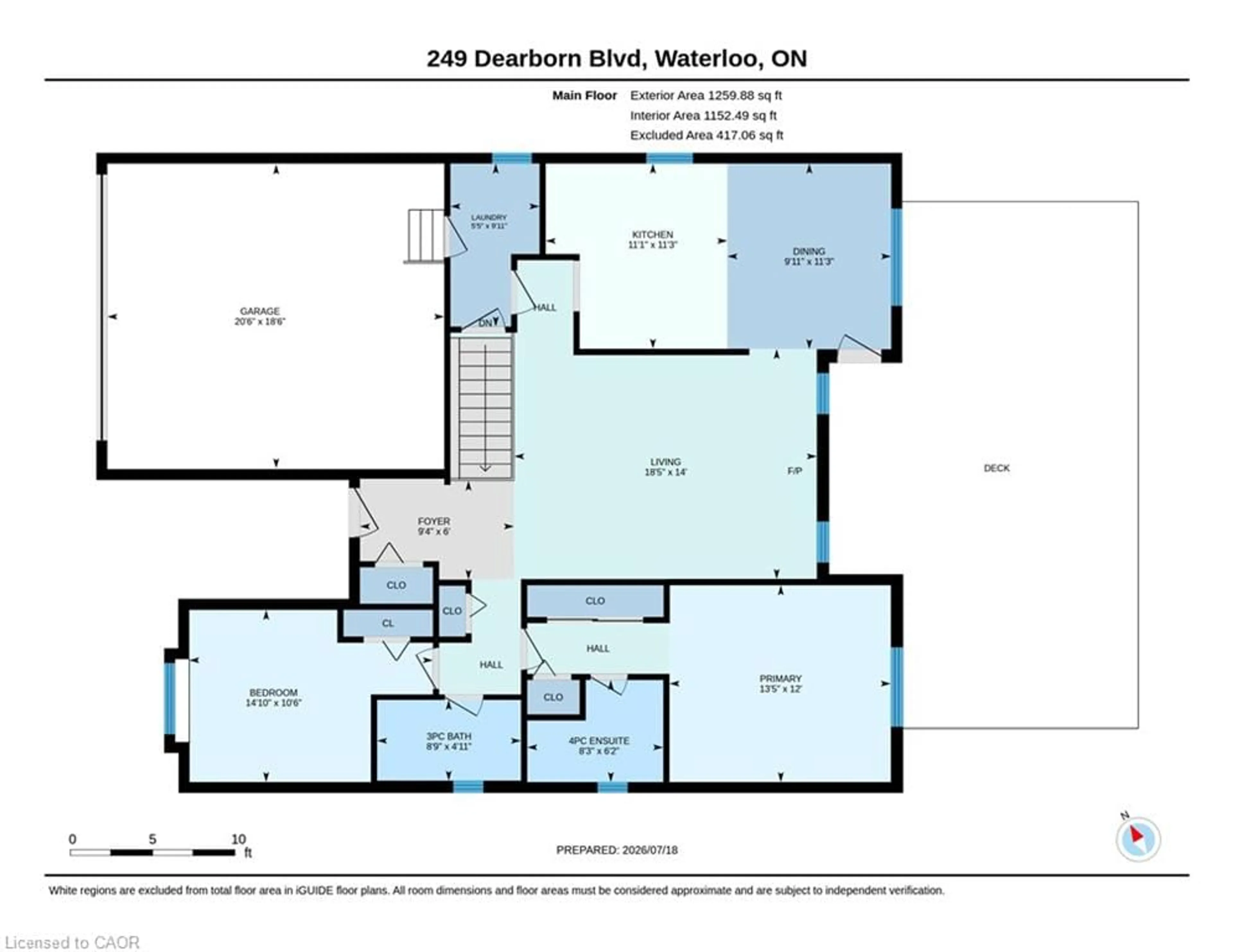 Floor plan for 249 Dearborn Blvd, Waterloo Ontario N2J 4Y5