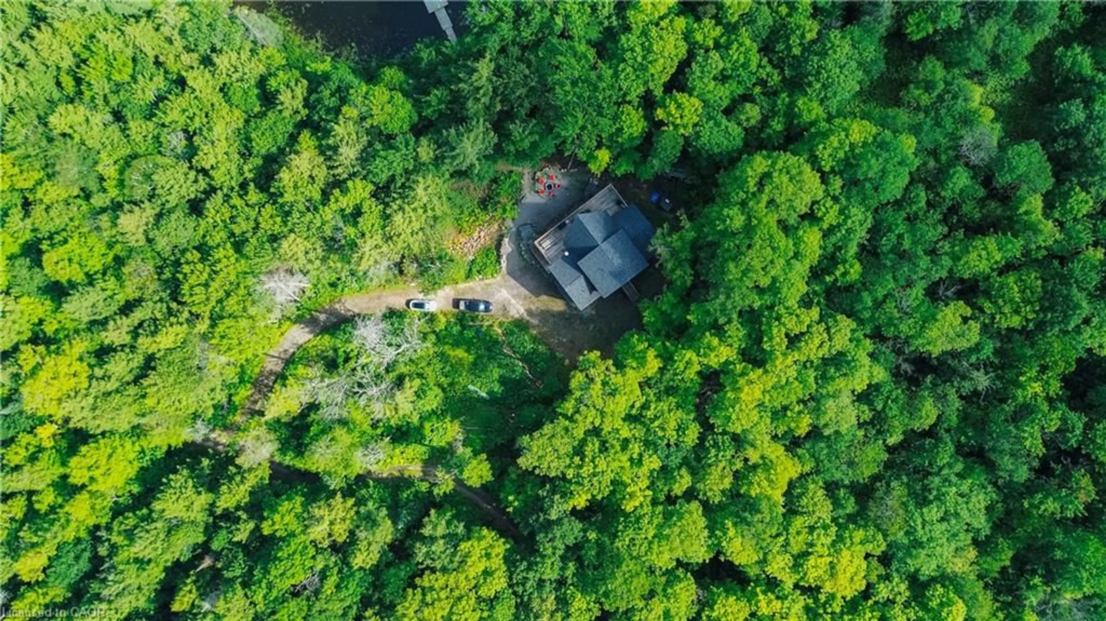 A pic from outside/outdoor area/front of a property/back of a property/a pic from drone, forest/trees view for 95 Chipmunk Lane, Magnetawan Ontario P0A 1P0
