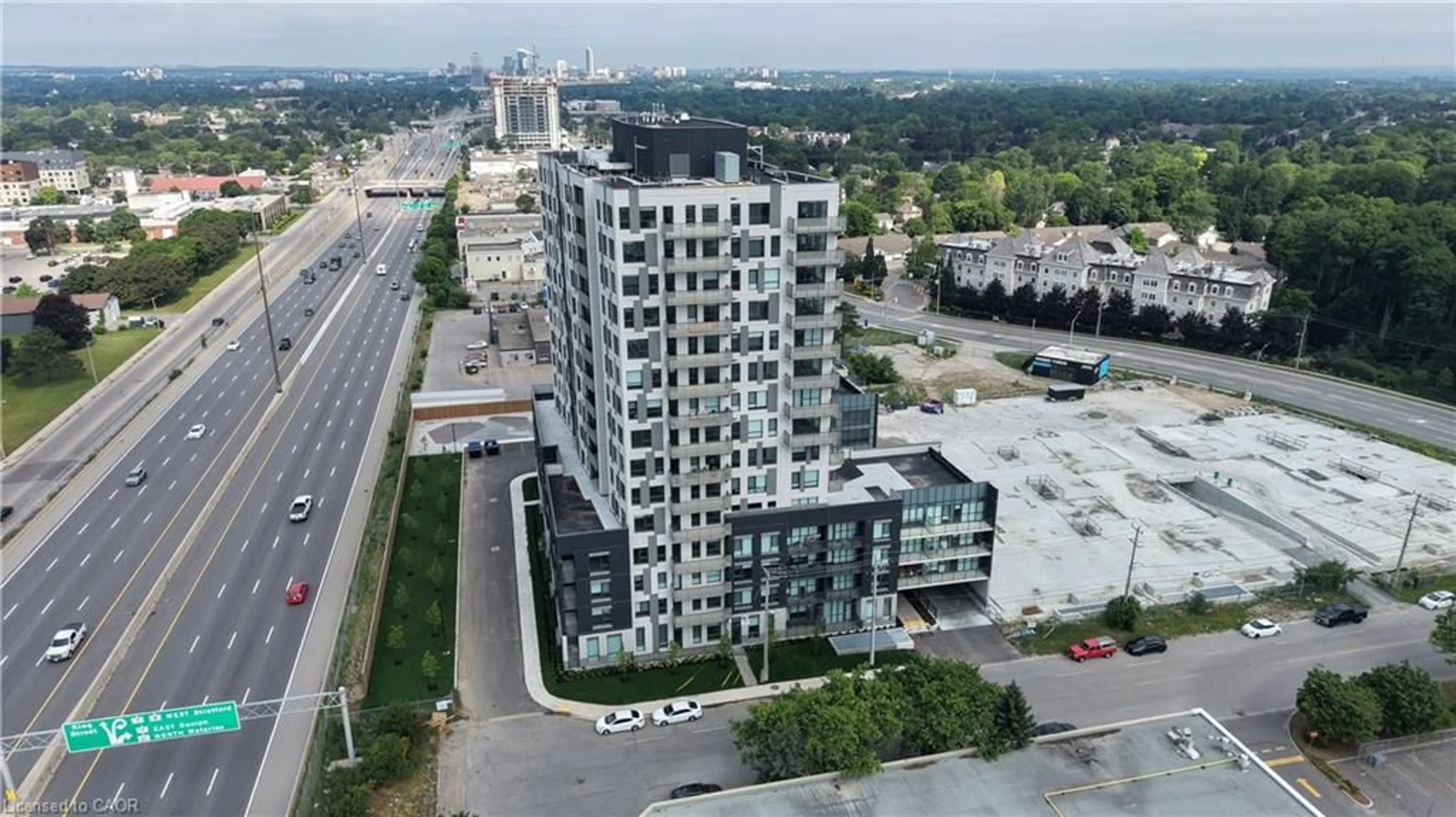A pic from outside/outdoor area/front of a property/back of a property/a pic from drone, city buildings view from balcony for 1333 Weber St #708, Kitchener Ontario N2A 1C2