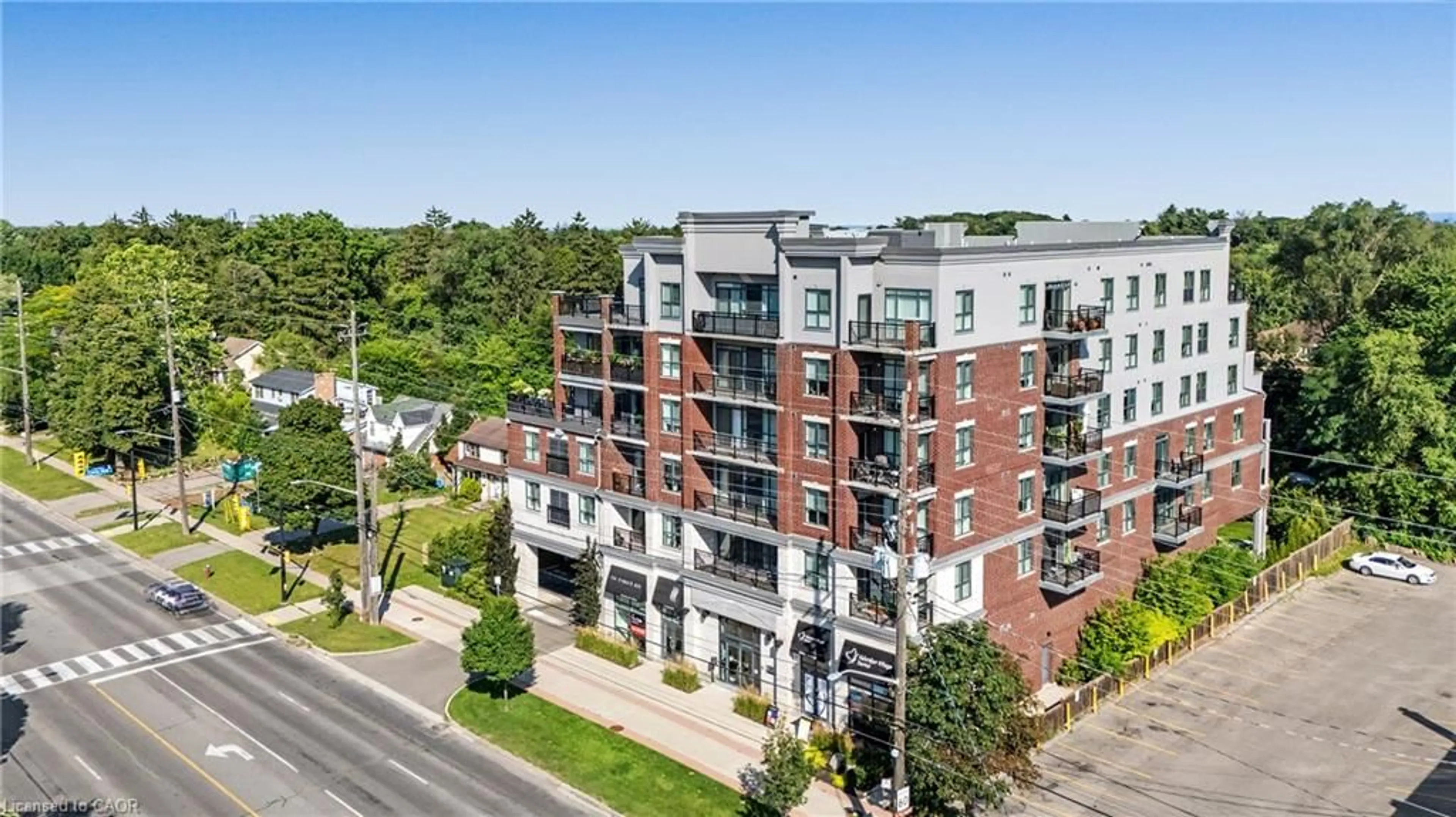 A pic from outside/outdoor area/front of a property/back of a property/a pic from drone, city buildings view from balcony for 34 Plains Rd #206, Burlington Ontario L7T 0B9