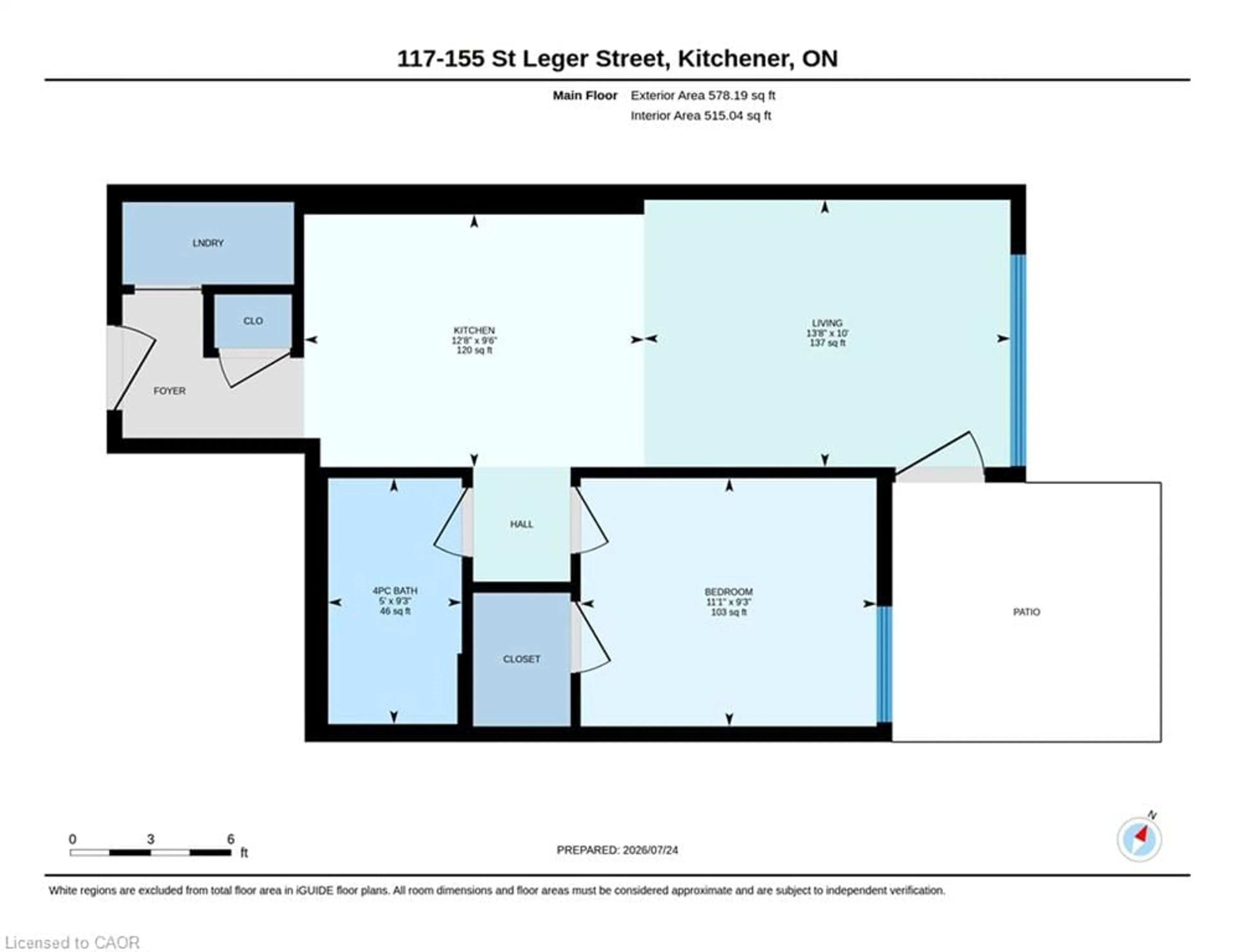 Floor plan for 155 St. Leger #117, Kitchener Ontario N2H 0B9