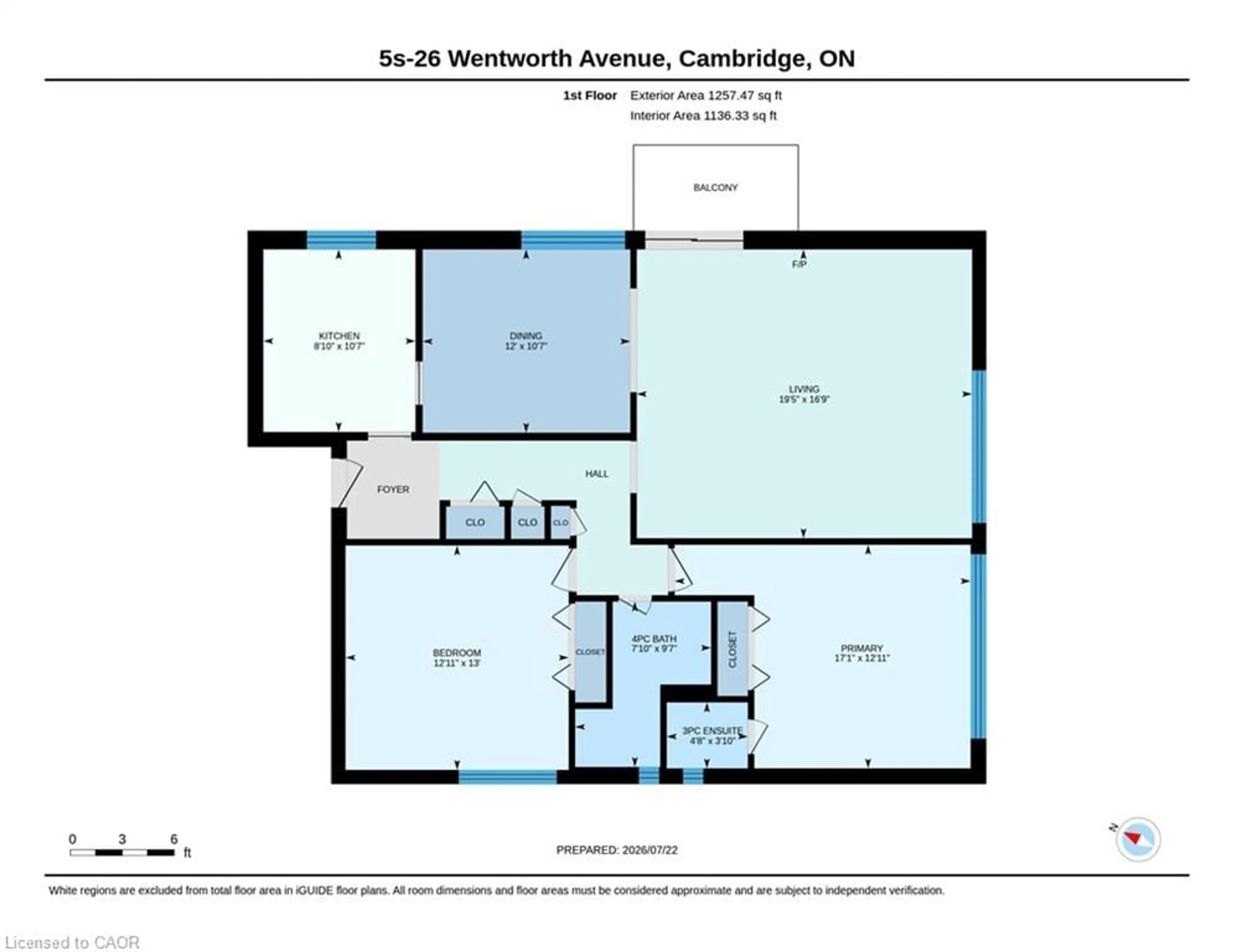 Floor plan for 26 Wentworth Ave #5S, Cambridge Ontario N1S 1G6