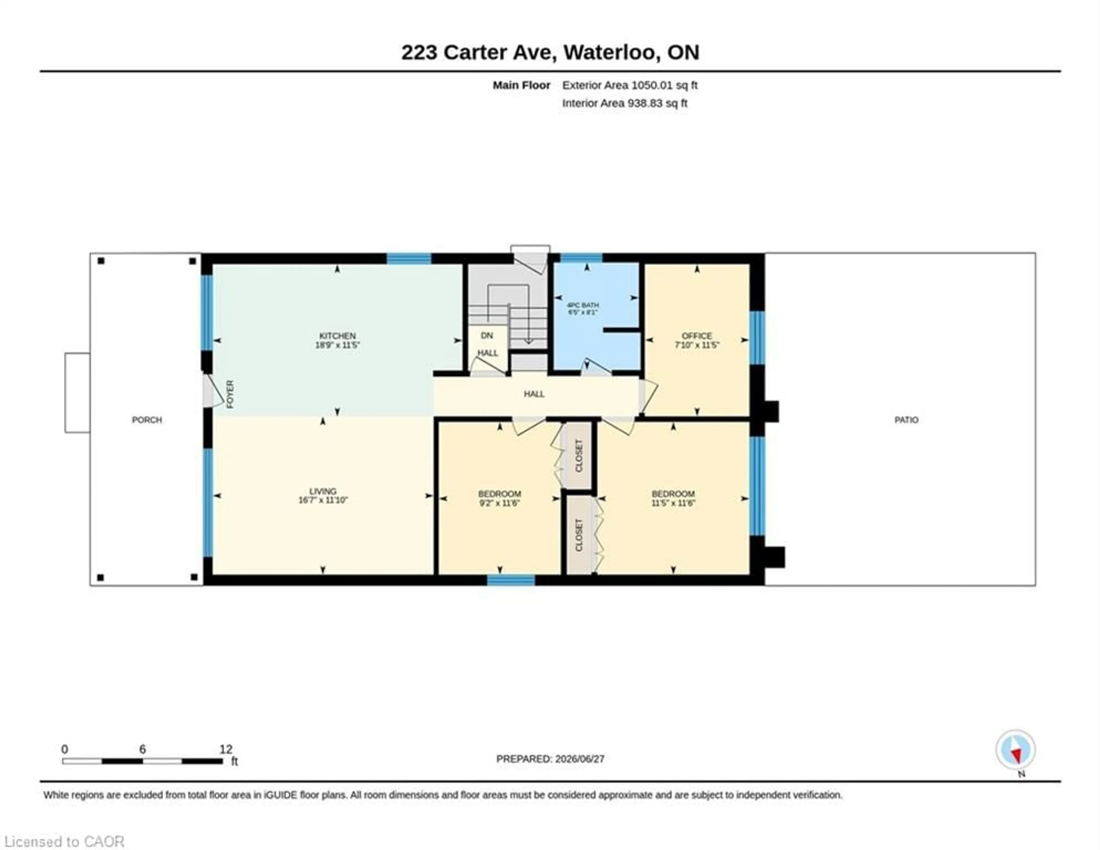 Floor plan for 223 Carter Ave, Waterloo Ontario N2J 3K7