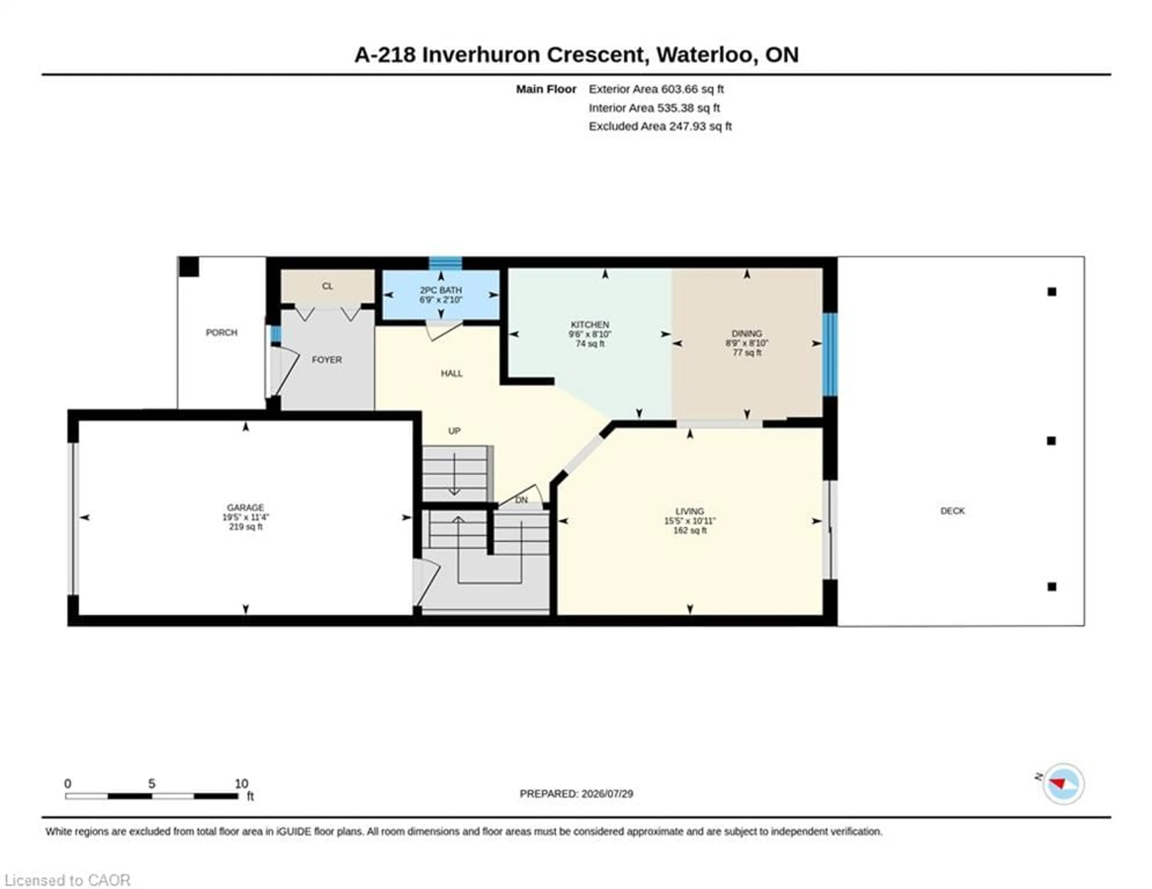 Floor plan for 218 Inverhuron Cres #A, Waterloo Ontario N2V 2H7