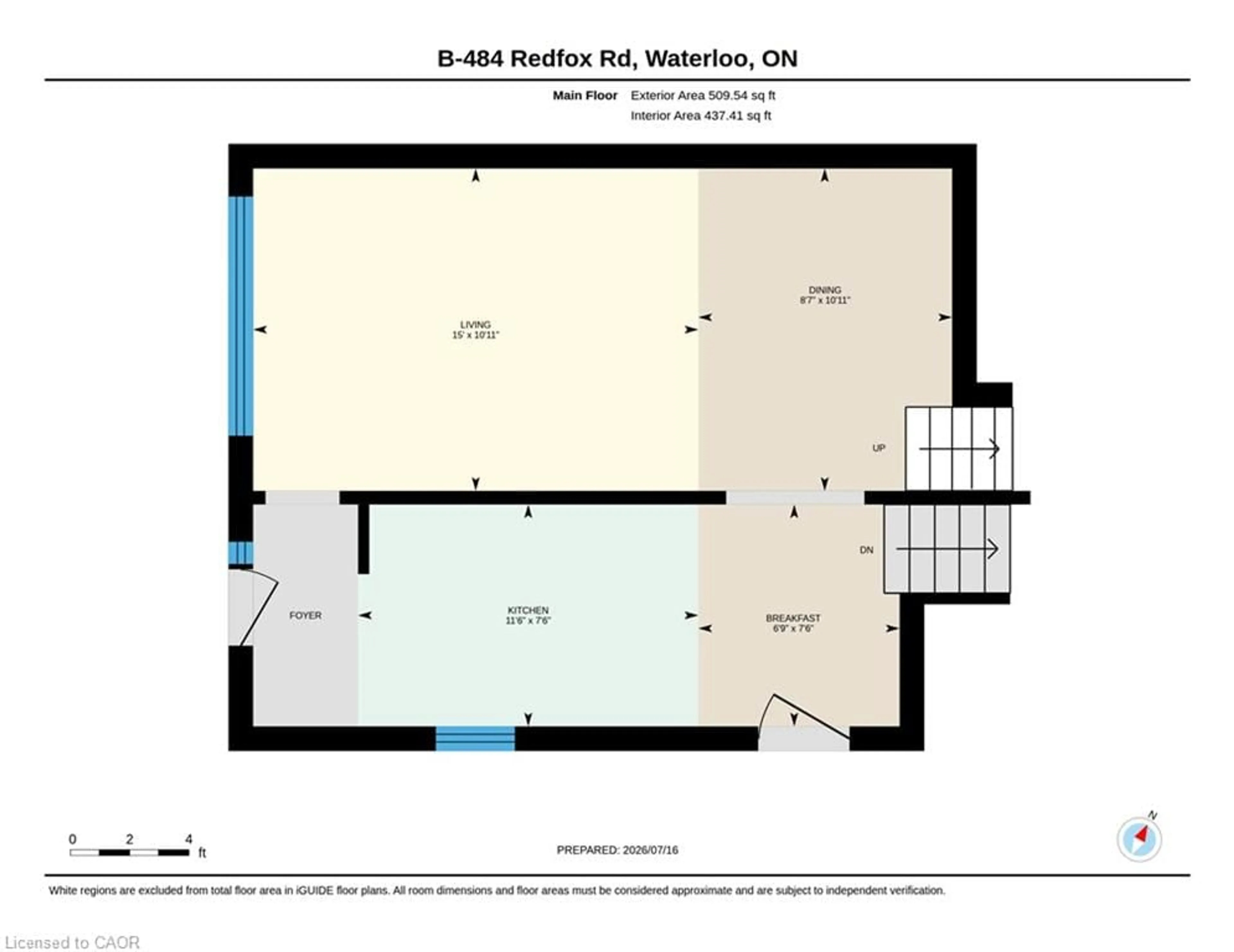 Floor plan for 484 Redfox Rd #B, Waterloo Ontario N2K 2V8